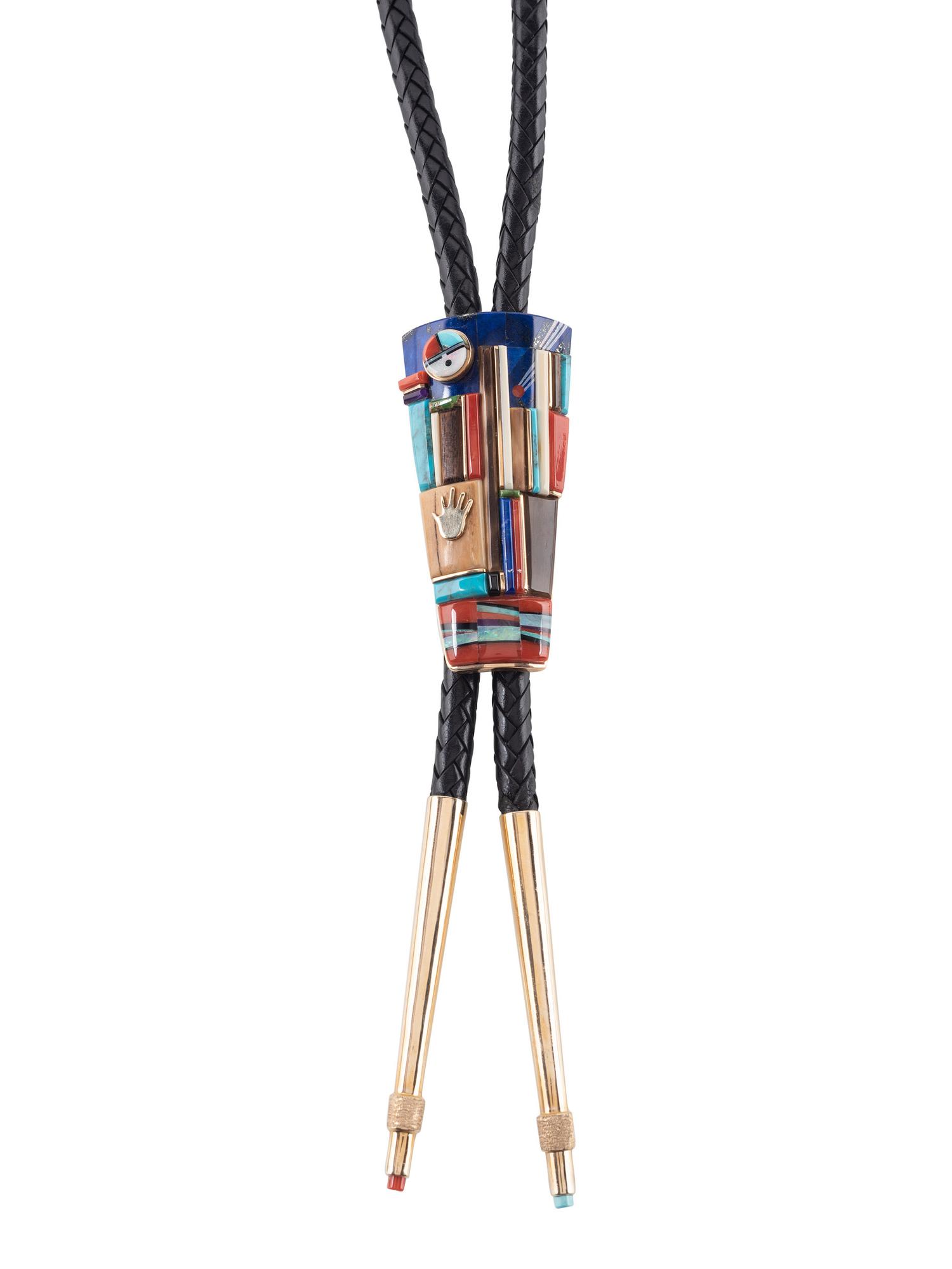 14k Gold and Mosaic Inlay Bolo Tie