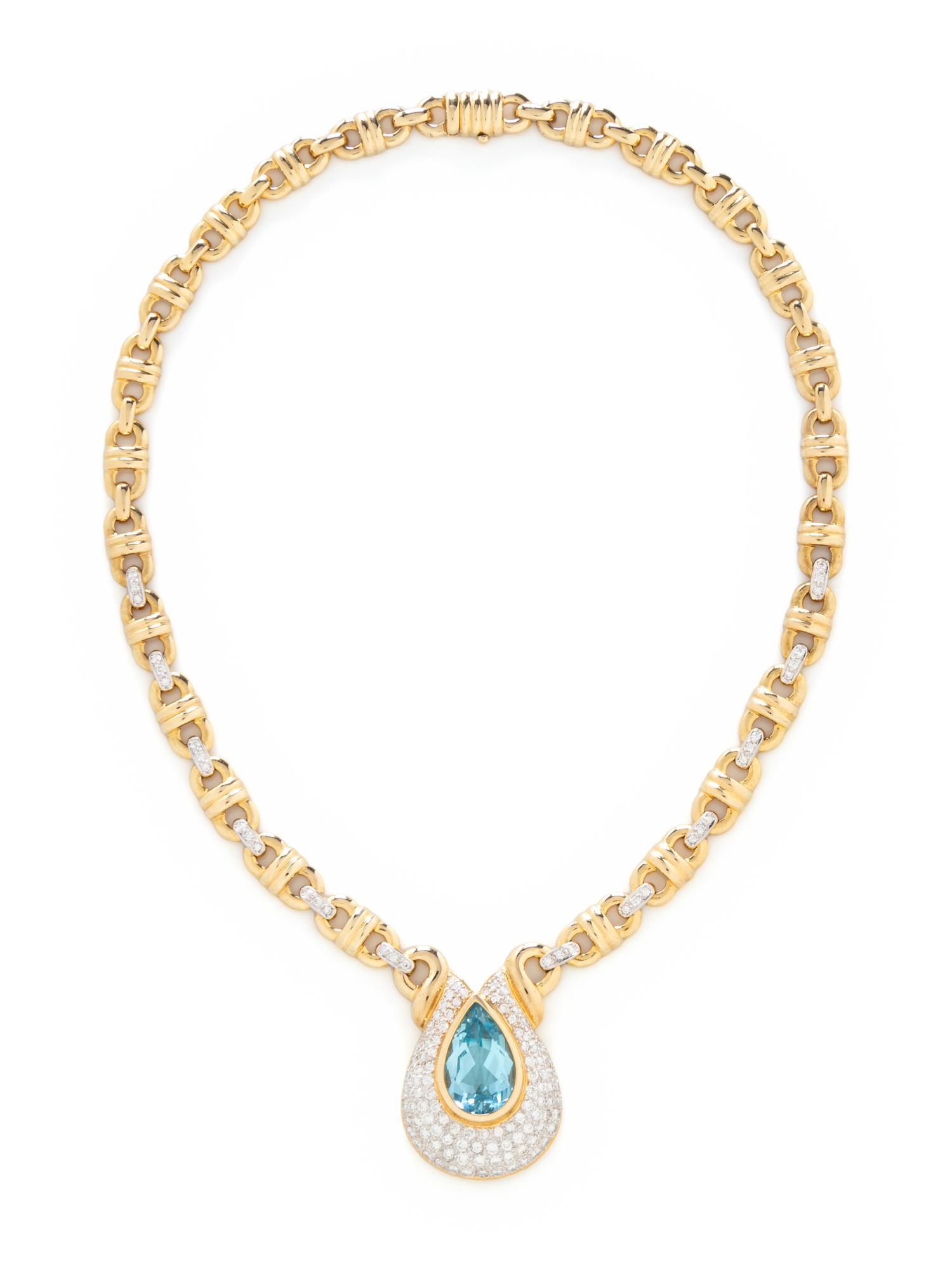 BICOLOR GOLD, BLUE TOPAZ AND DIAMOND NECKLACE