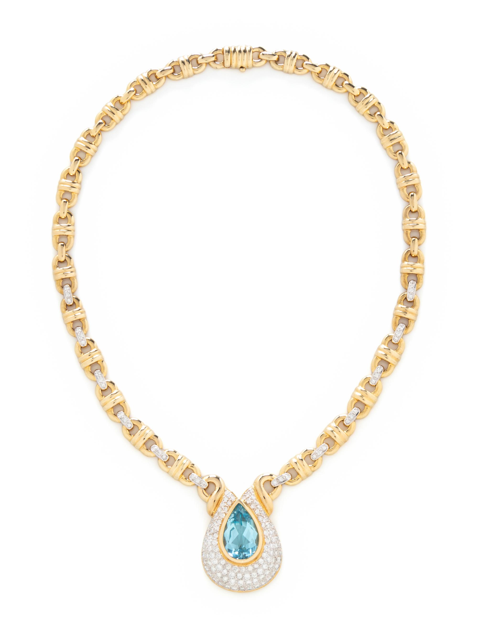 BICOLOR GOLD, BLUE TOPAZ AND DIAMOND NECKLACE