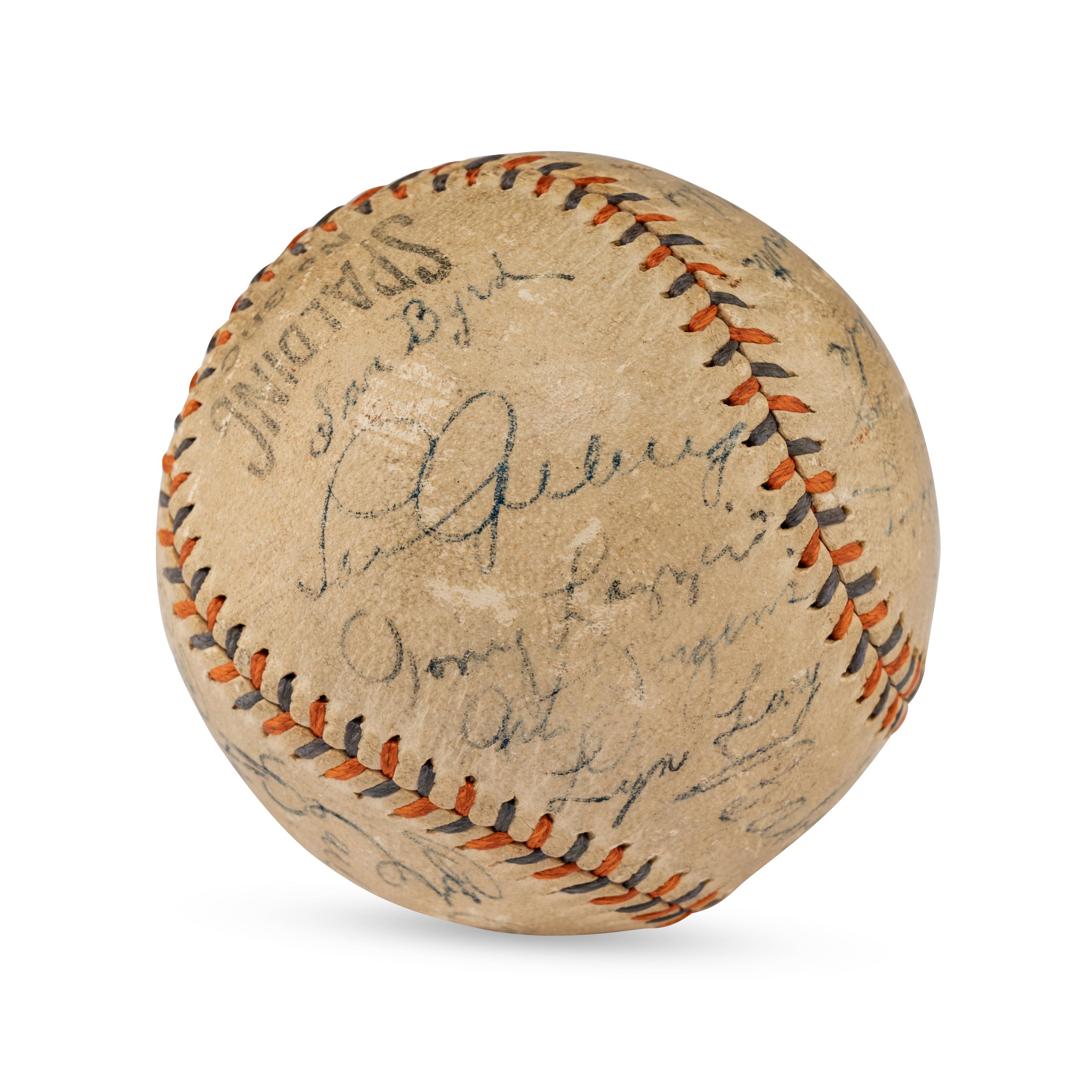 A 1934 New York Yankees Team Signed Autograph Baseball Featuring Babe Ruth and Lou Gehrig (PSA and Beckett Authentication Services Letters of Authenticity)