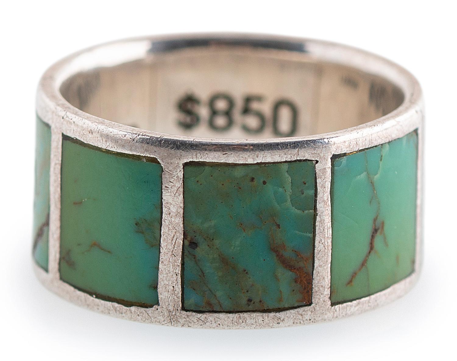 Sterling Silver Band Ring, set with Channel Inlaid Turquosie