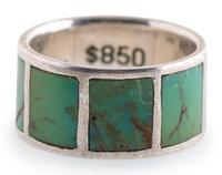Sterling Silver Band Ring, set with Channel Inlaid Turquosie