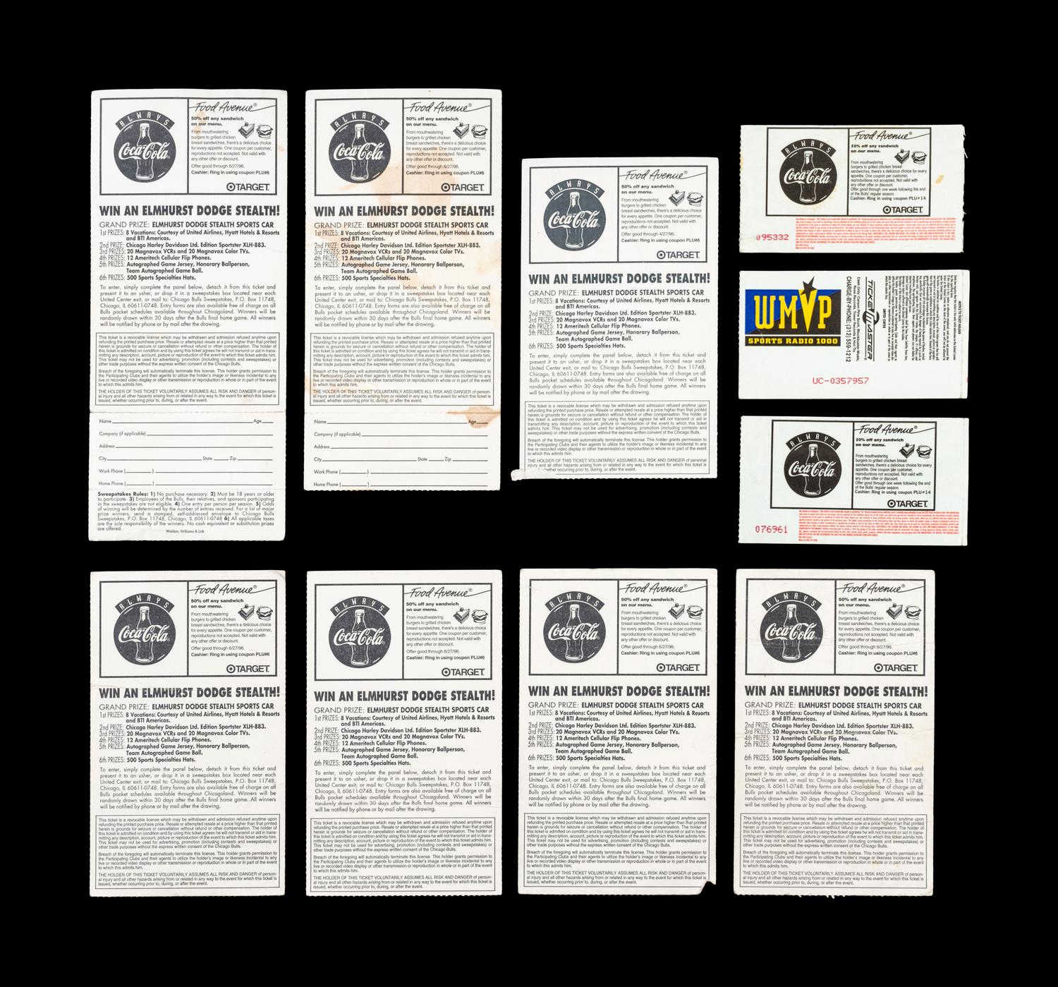 A Collection of 10 Chicago Bulls Michael Jordan Last Dance Era 1995-96 Regular Season and Playoff Tickets and Stubs,