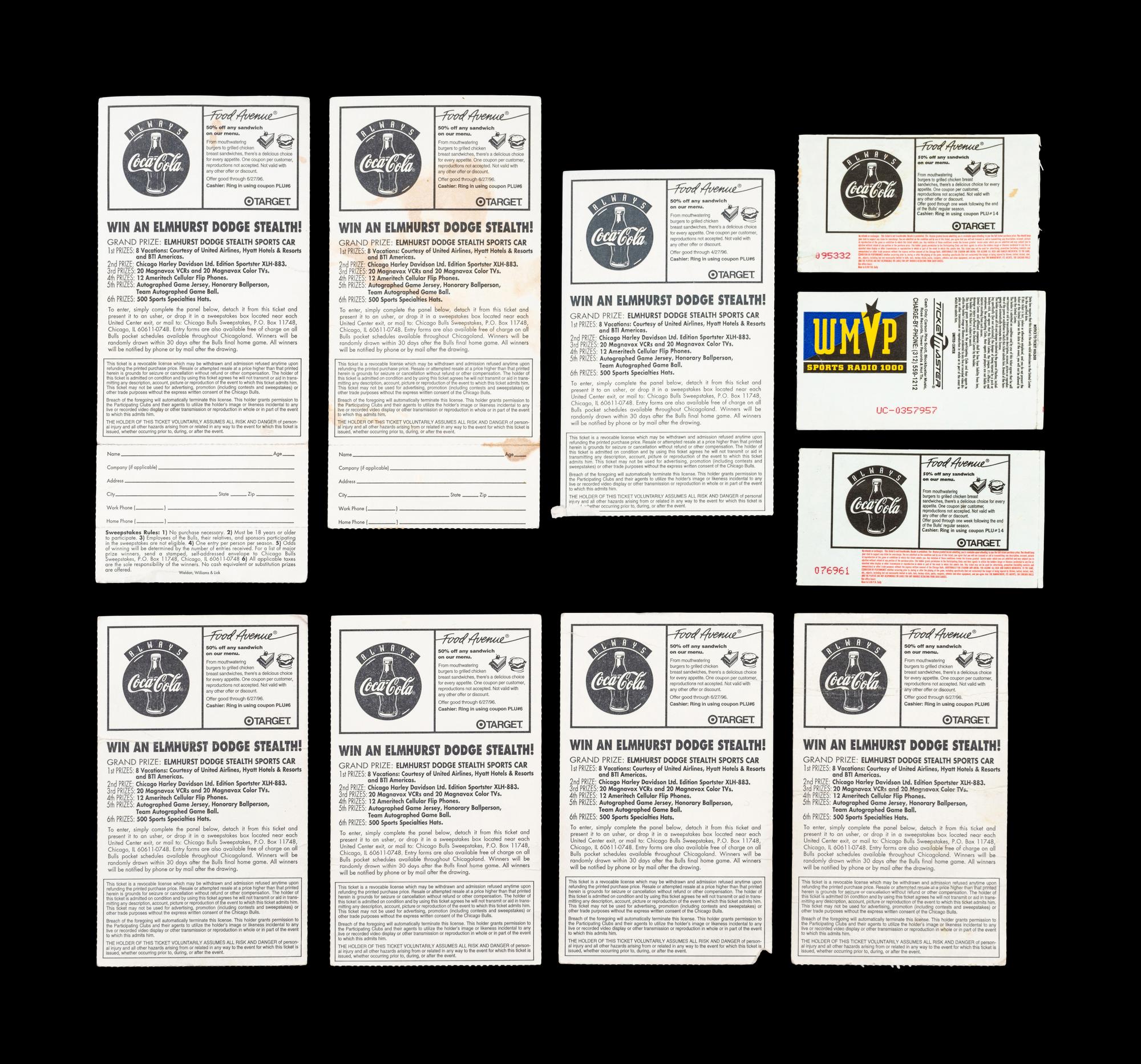 A Collection of 10 Chicago Bulls Michael Jordan Last Dance Era 1995-96 Regular Season and Playoff Tickets and Stubs,