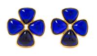 A Pair of Chanel Blue Gripoix Earclips, 2" diameter.