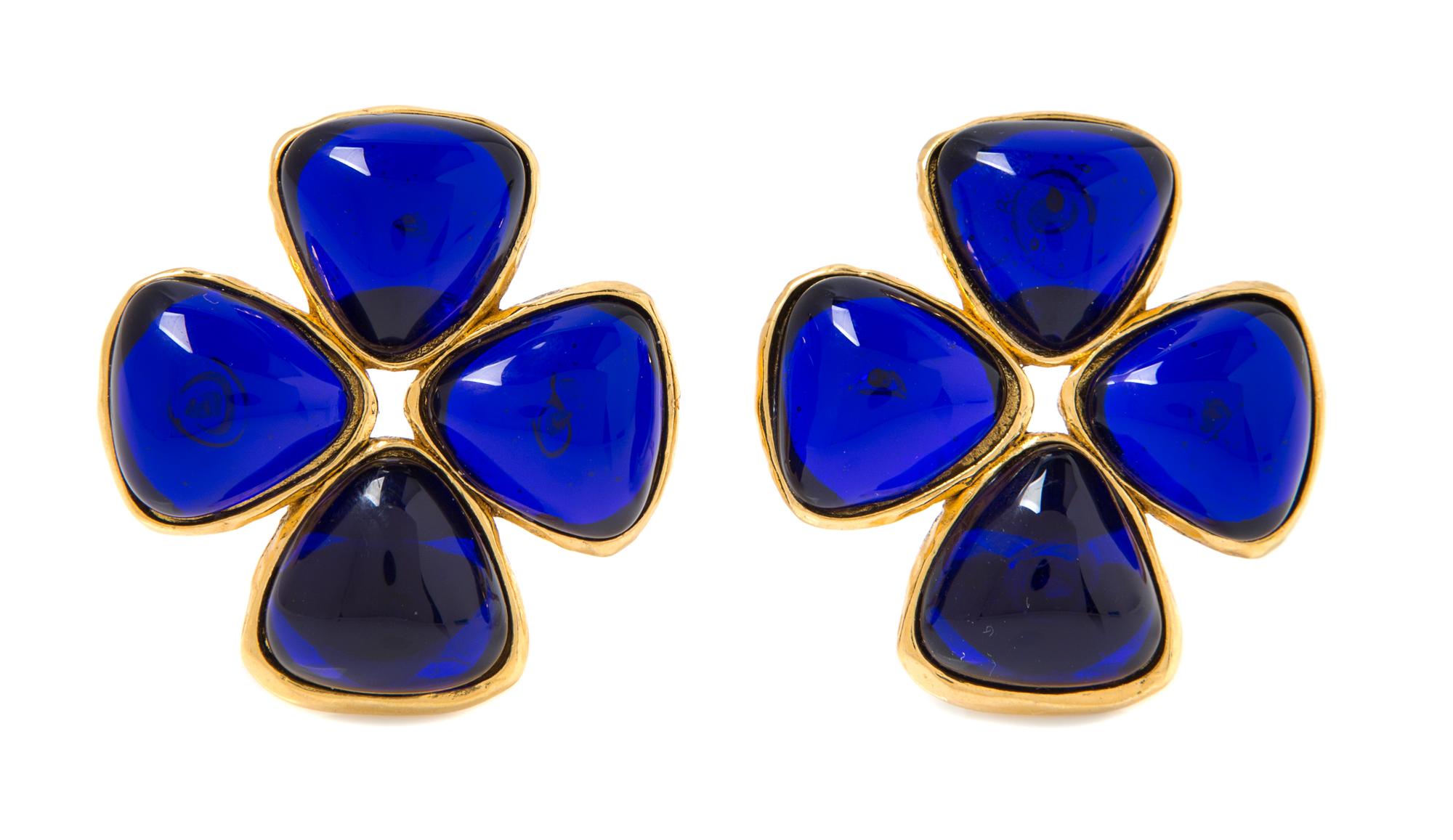 A Pair of Chanel Blue Gripoix Earclips, 2" diameter.
