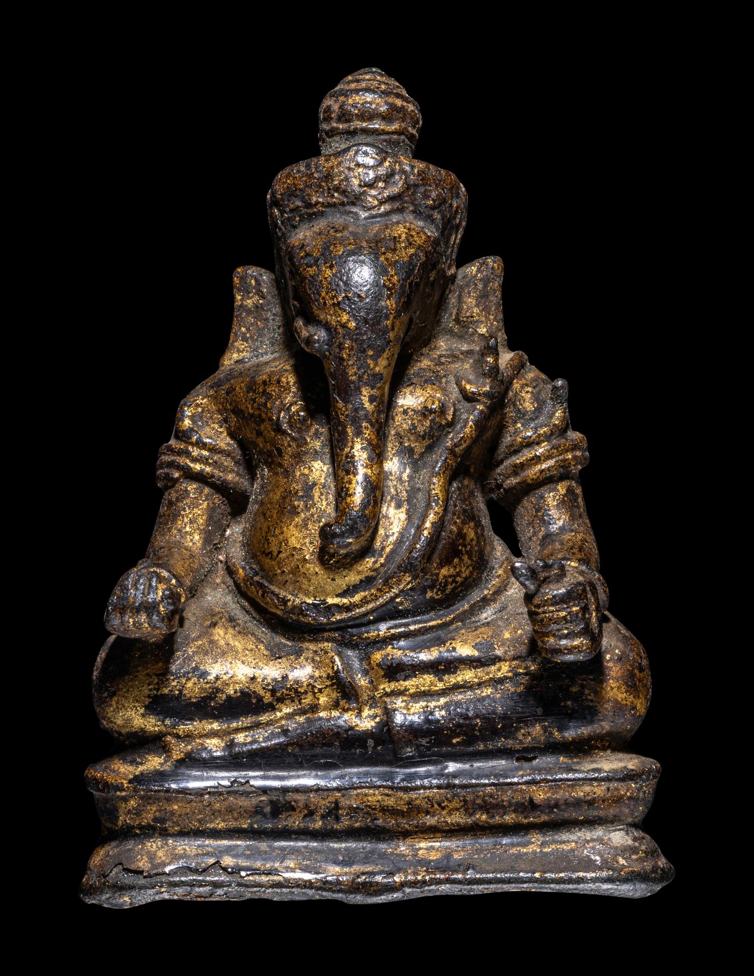 A Gilt Lacquered Bronze Figure of Ganesha, Probably Thai