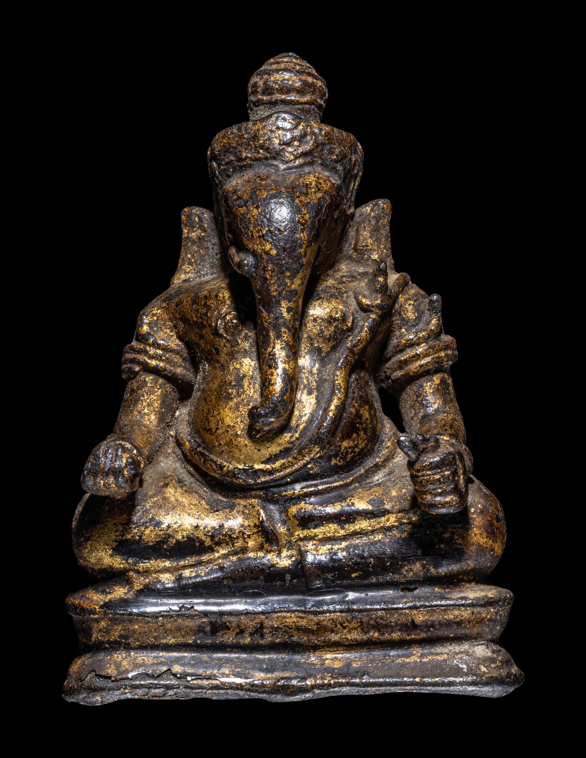 A Gilt Lacquered Bronze Figure of Ganesha, Probably Thai