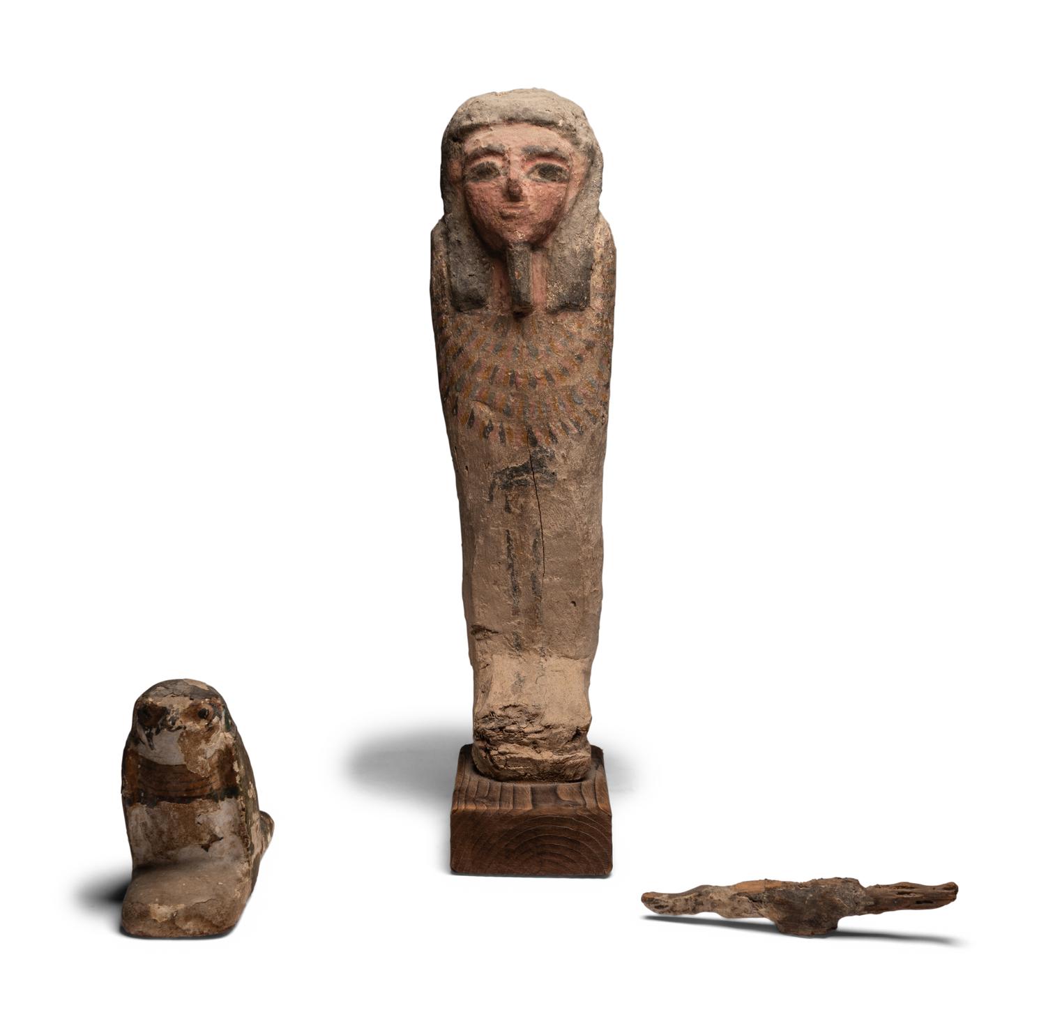 Three Egyptian Painted Wood Ptah-Sokar-Osiris Fragments