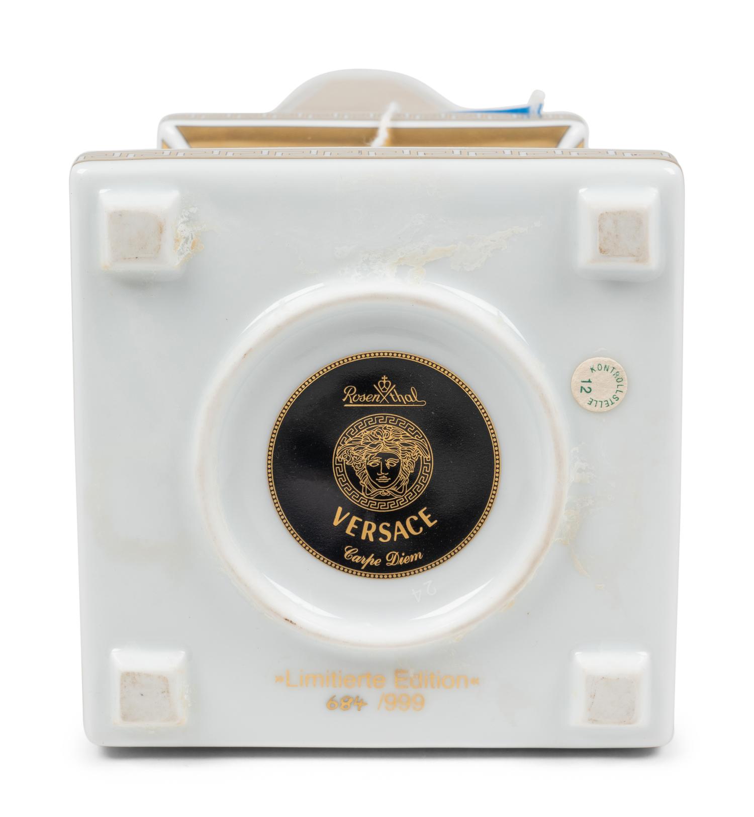 A Versace Carpe Diem Clock-Inset Porcelain Obelisk