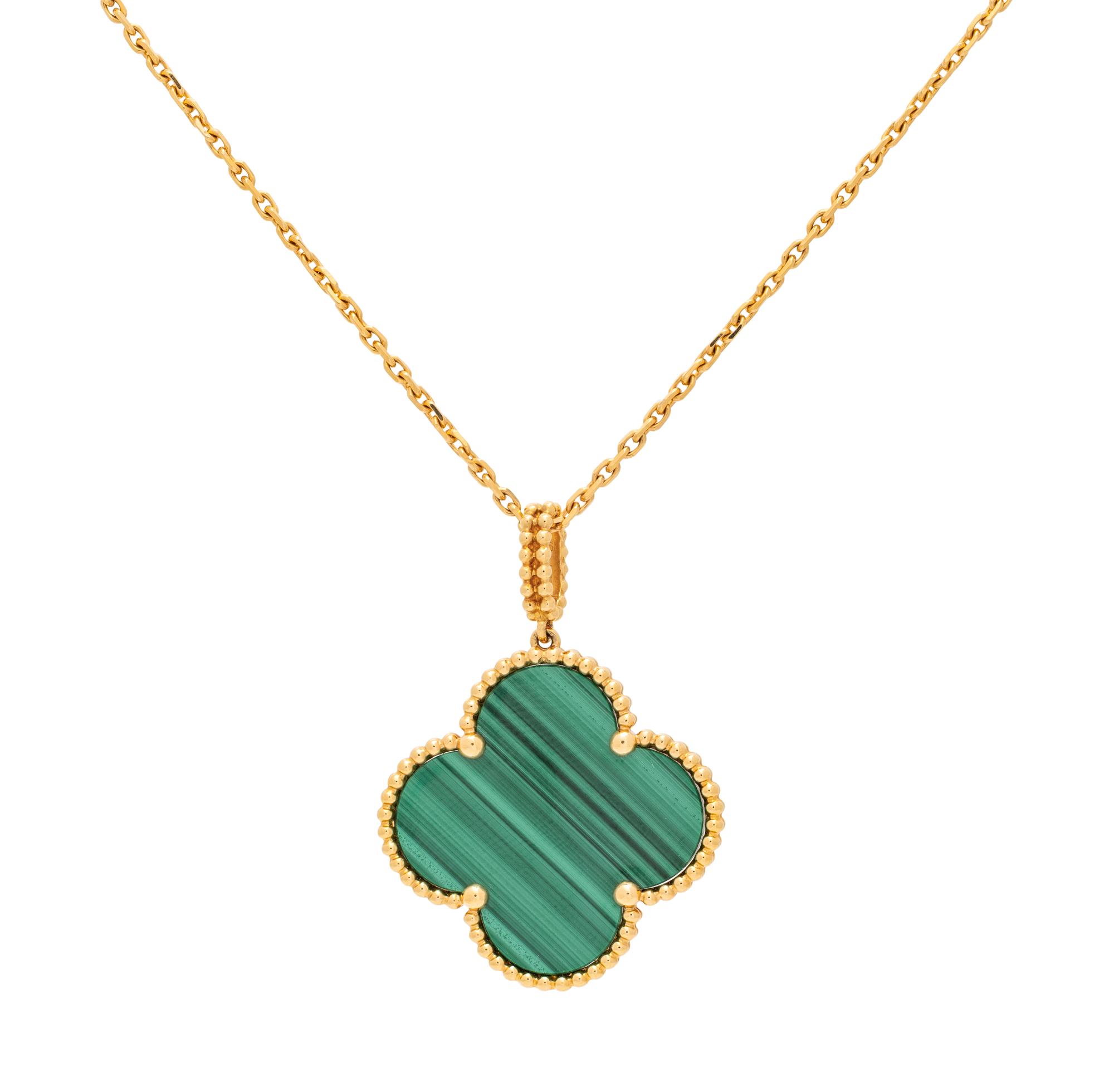 VAN CLEEF & ARPELS, YELLOW GOLD AND MALACHITE 'MAGIC ALHAMBRA' LONGCHAIN NECKLACE