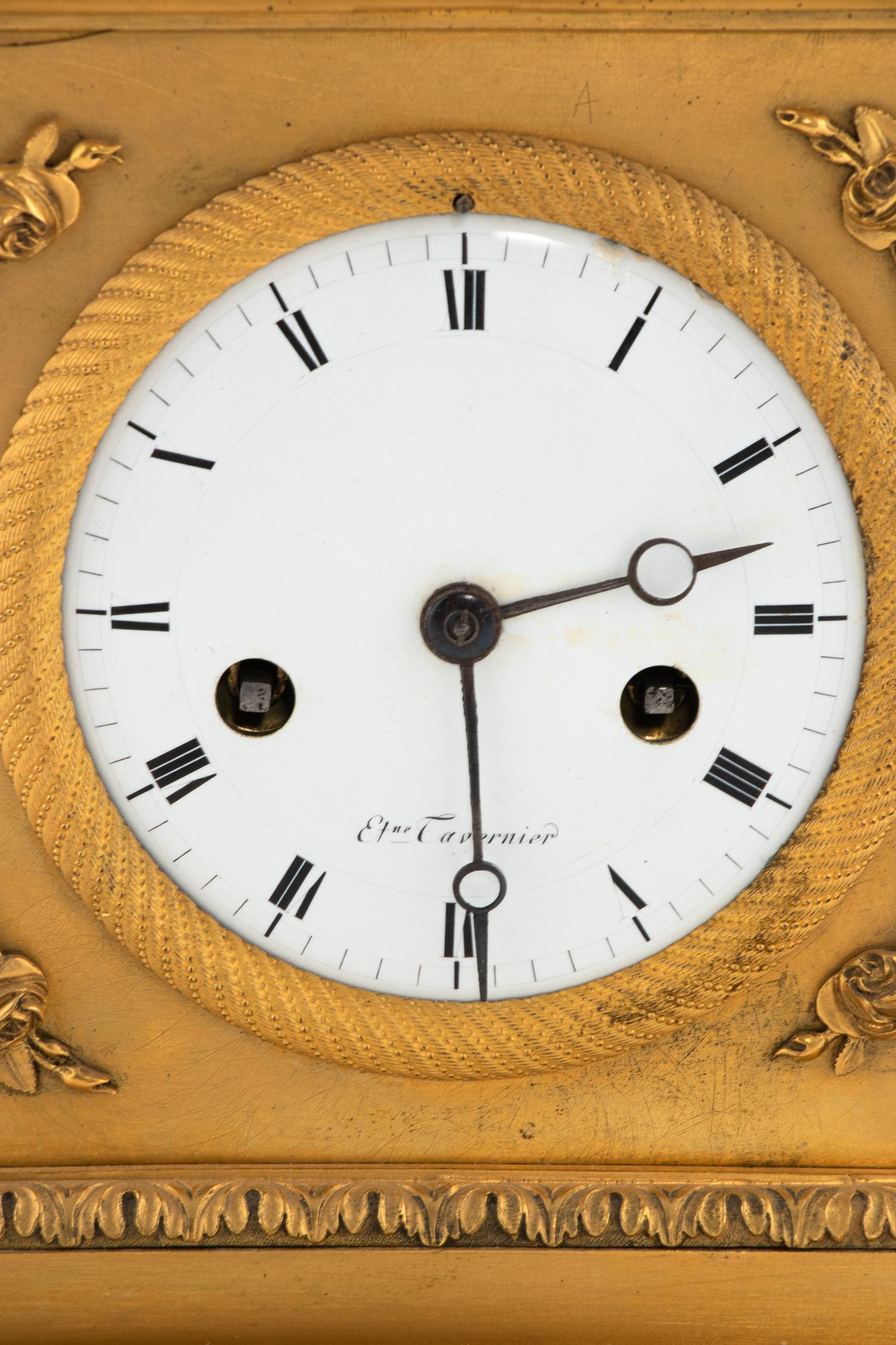 An Empire Gilt Bronze Figural Mantel Clock