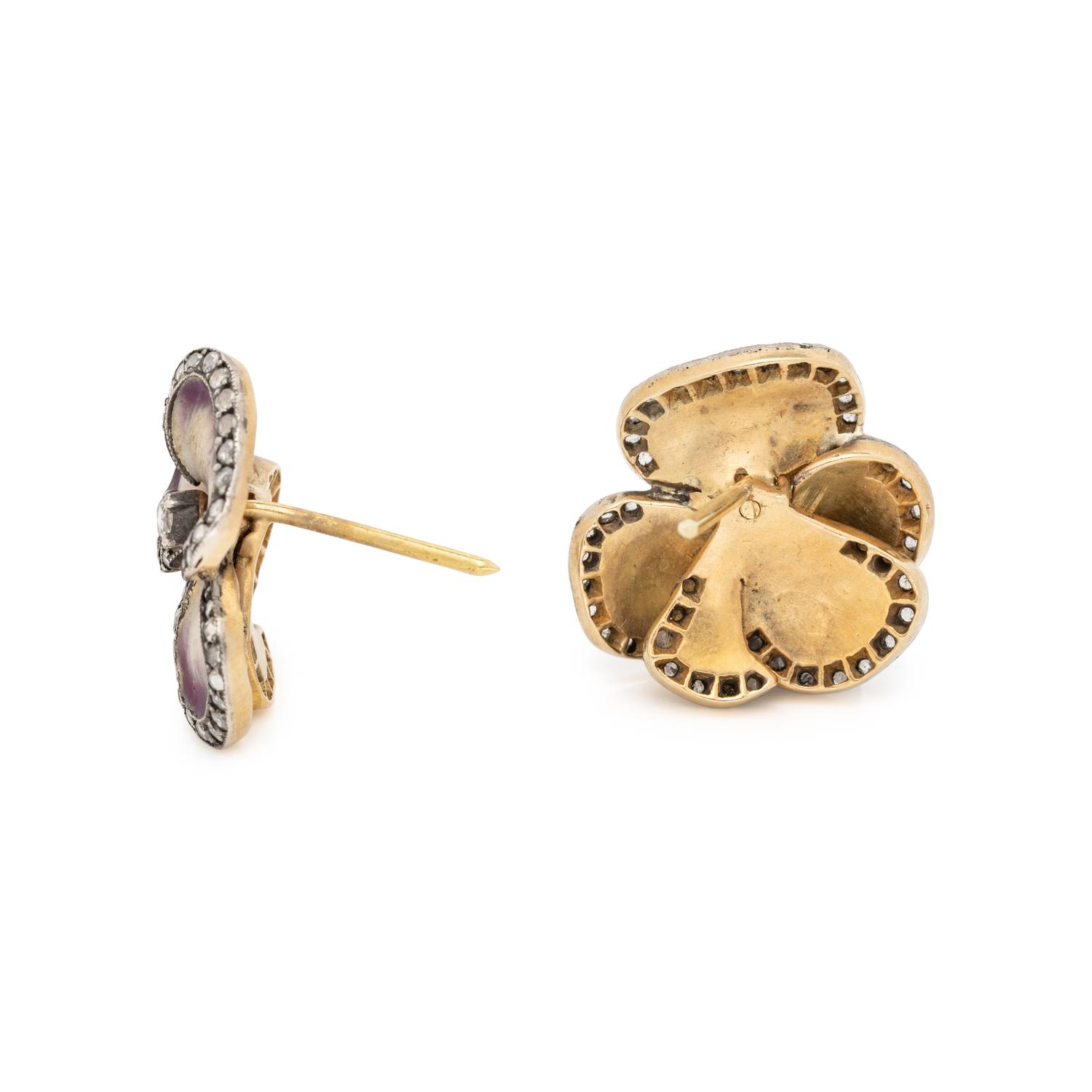 DIAMOND AND ENAMEL PANSY EARRINGS