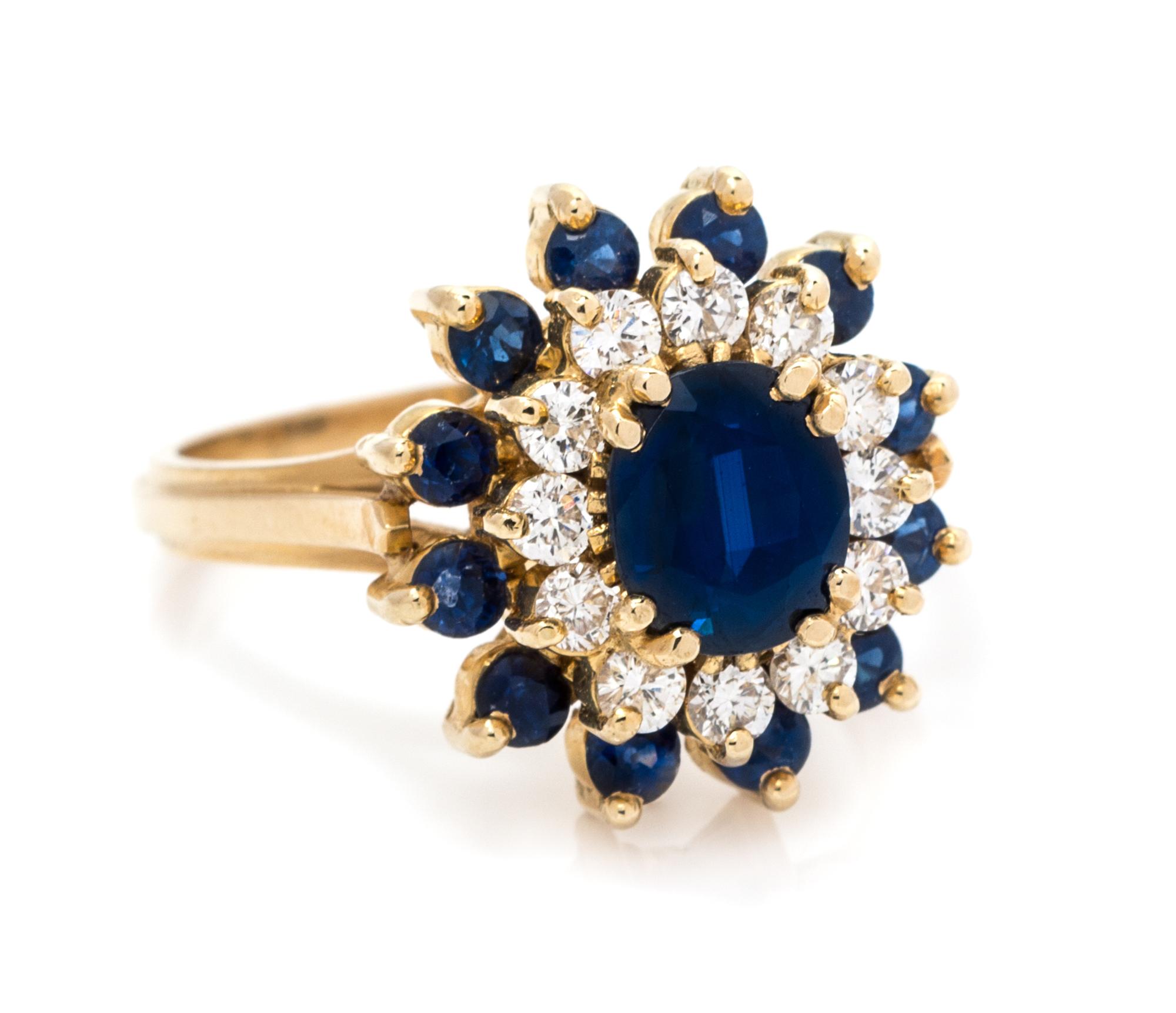 An 18 Karat Yellow Gold, Sapphire and Diamond Ring, 4.80 dwts.