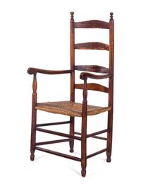 A Pair of American Side Chairs with Woven Seats Together with a Ladder Back Chair