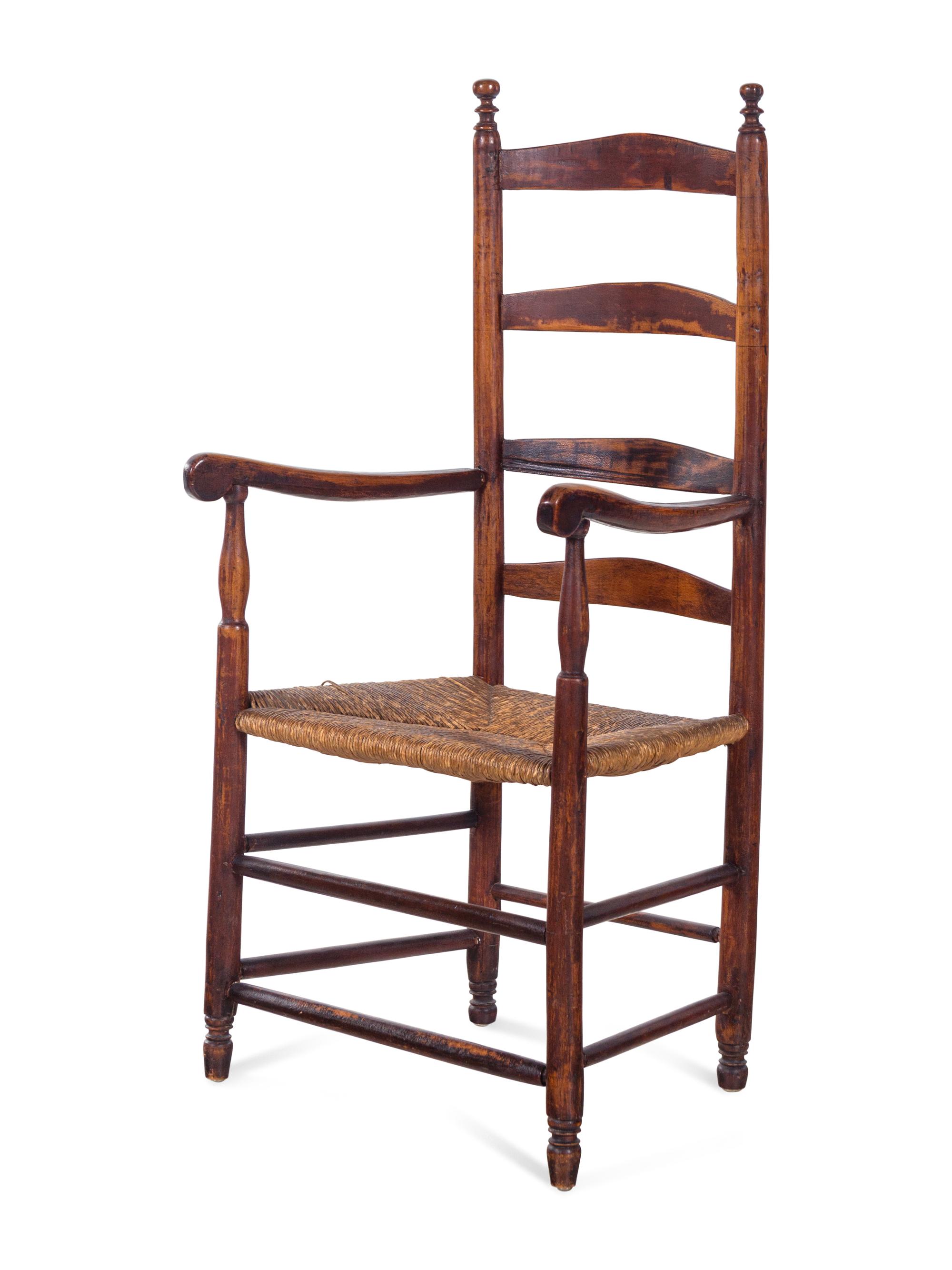 A Pair of American Side Chairs with Woven Seats Together with a Ladder Back Chair