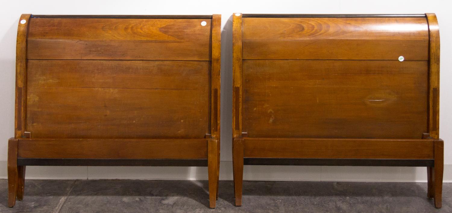 A Pair of Biedermeier Twin Bed Frames Height of headboard 36 x width 39 3/4 inches.