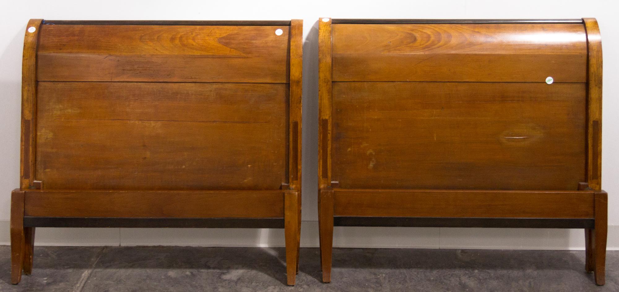 A Pair of Biedermeier Twin Bed Frames Height of headboard 36 x width 39 3/4 inches.