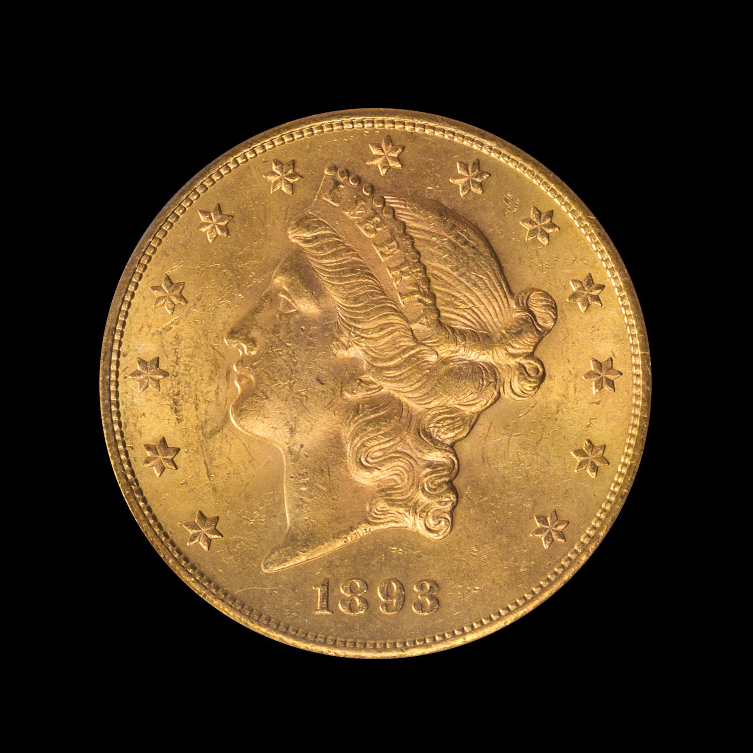 A United States 1893-S Liberty Head $20 Gold Coin