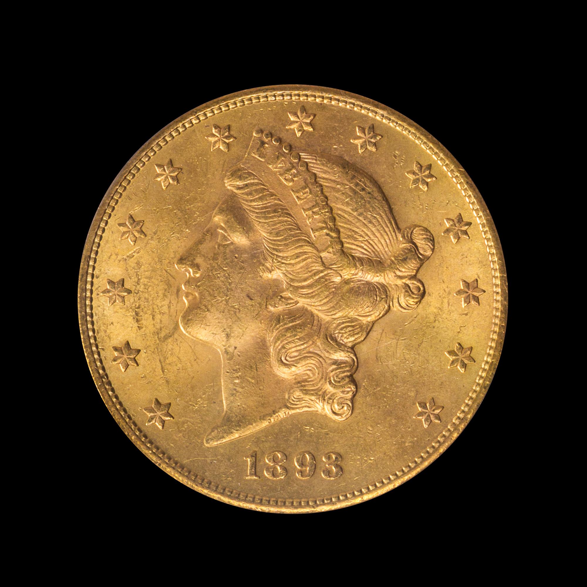 A United States 1893-S Liberty Head $20 Gold Coin