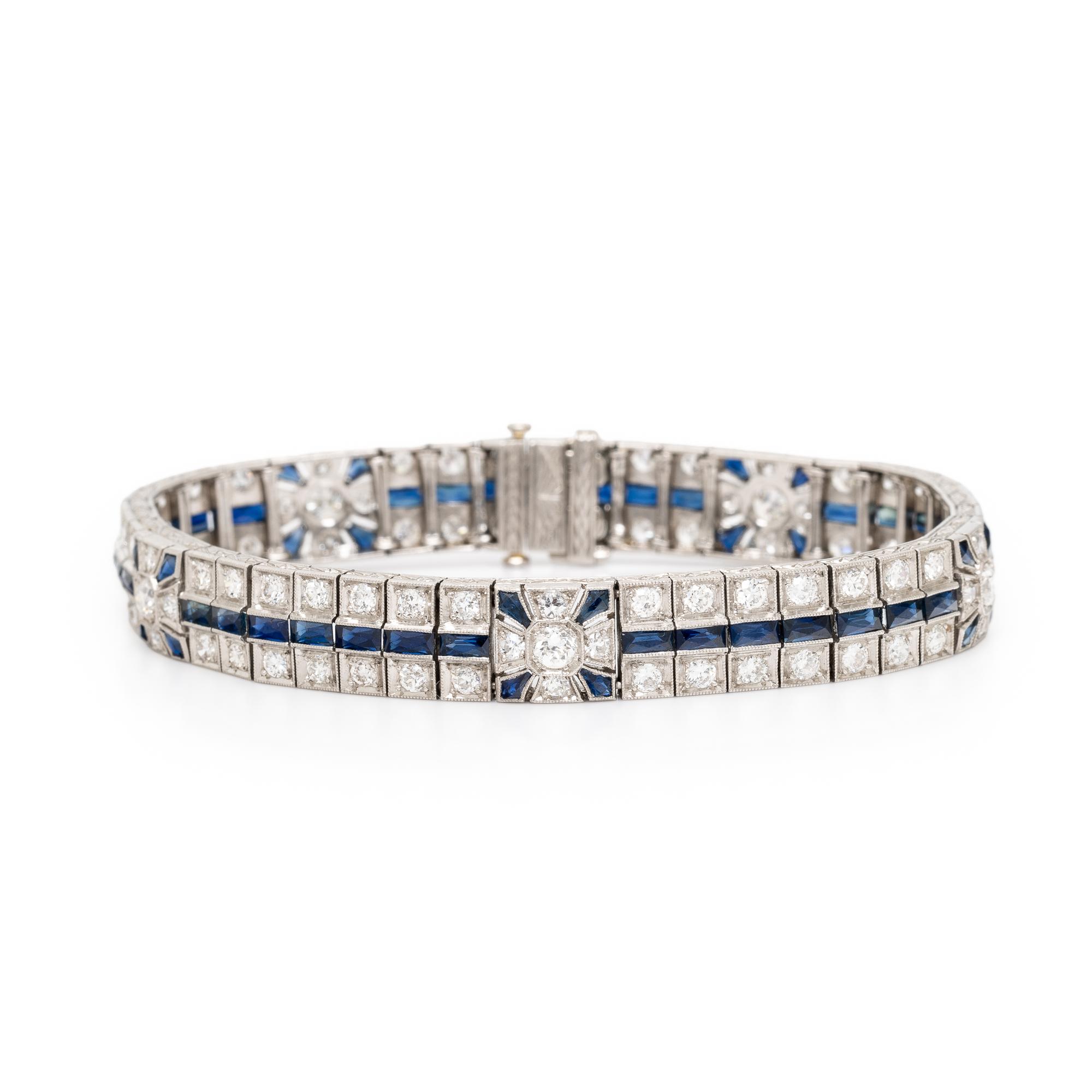 ART DECO, DIAMOND, SAPPHIRE, AND PLATINUM BRACELET