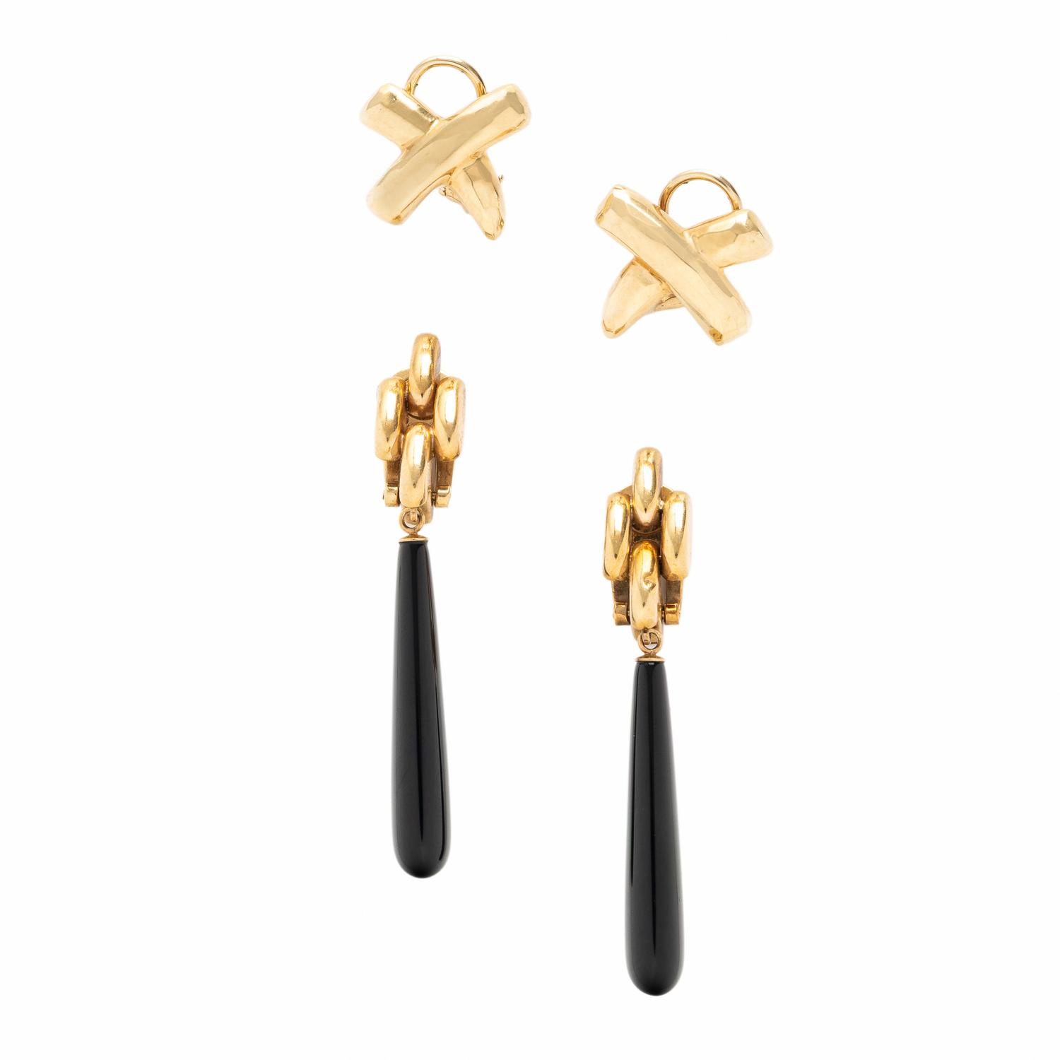Two Pairs of Yellow Gold Earrings
