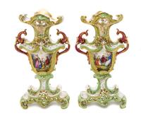 A Pair of Paris Porcelain Vases, Height 14 3/4 inches.