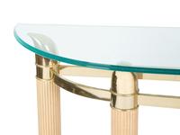 A Modern Fluted White Oak and Gilt Metal Demilune Glass Top Console Table — 20TH CENTURY