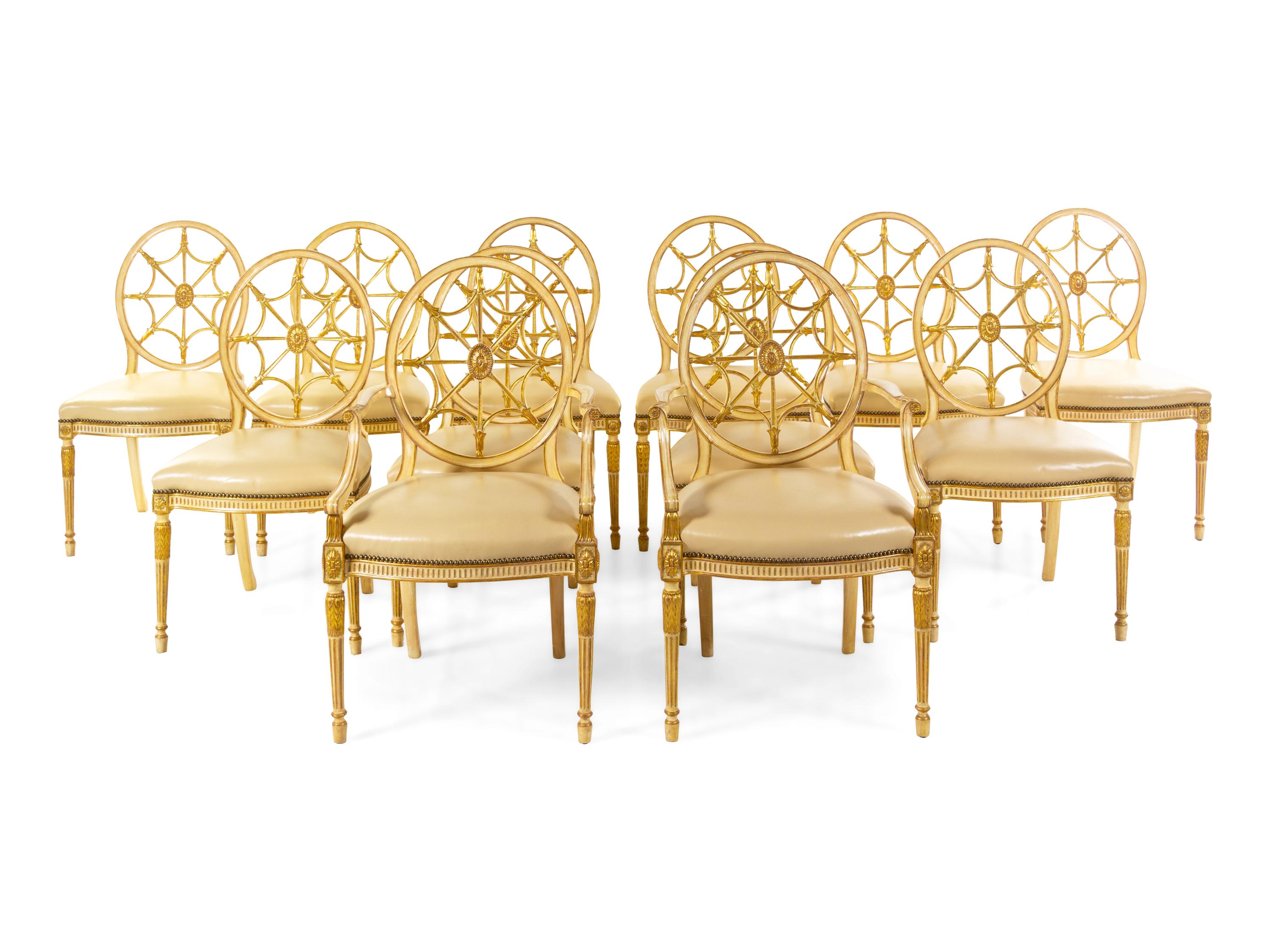 A Set of Twelve George III Style Cream-Painted and Parcel Gilt Dining Chairs