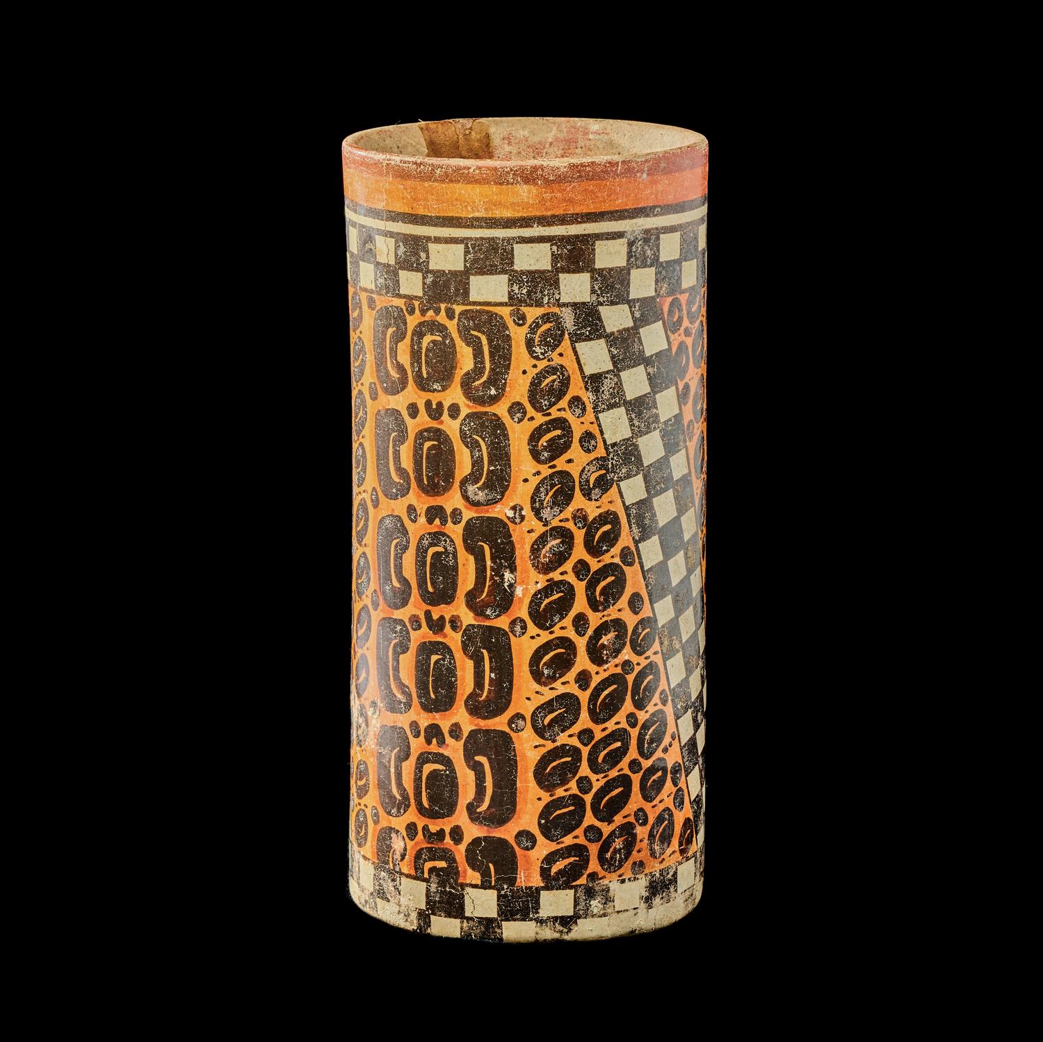 A Maya Polychrome Cylinder Vessel