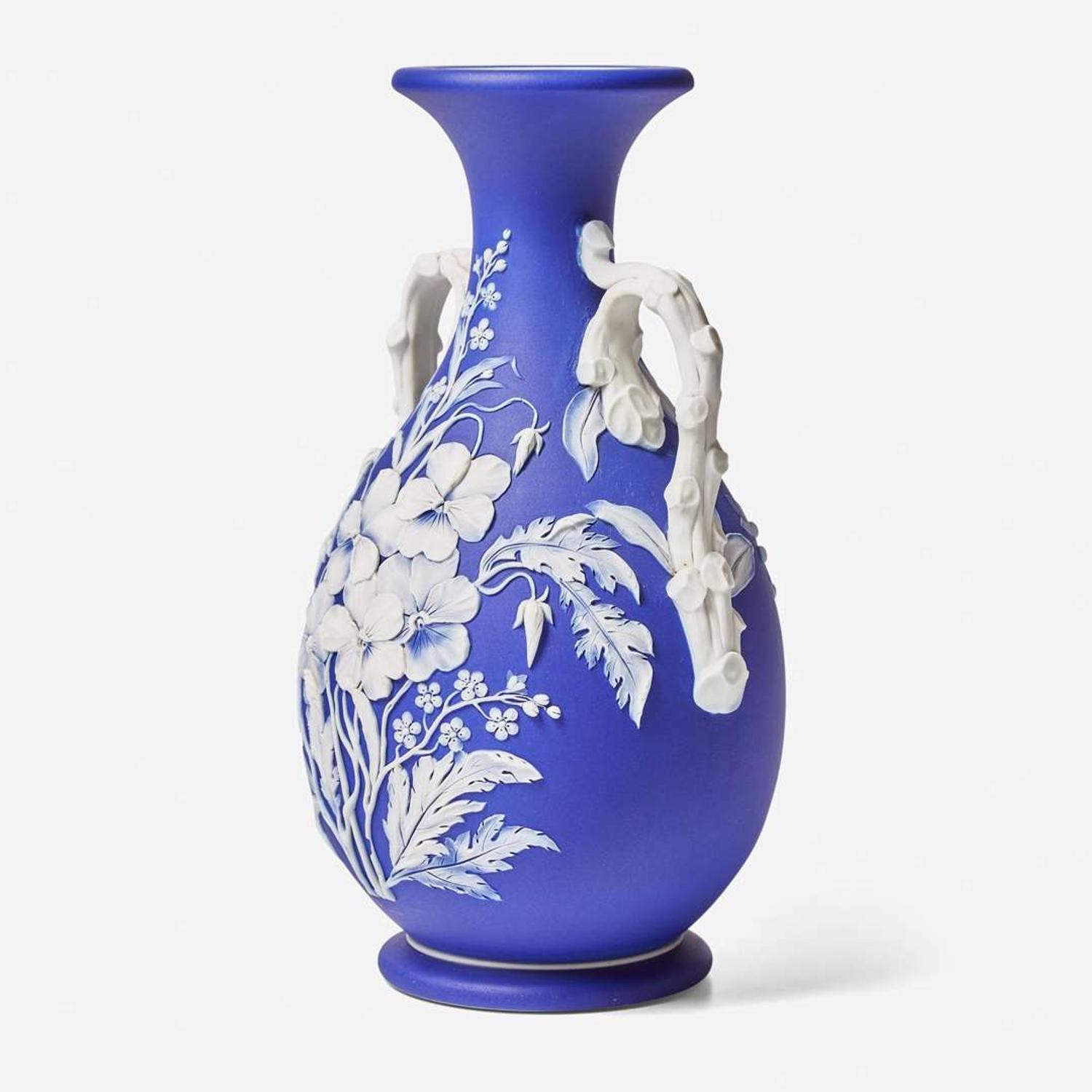 A Wedgwood Blue Dip Jasperware Handled Vase UK, 19th century