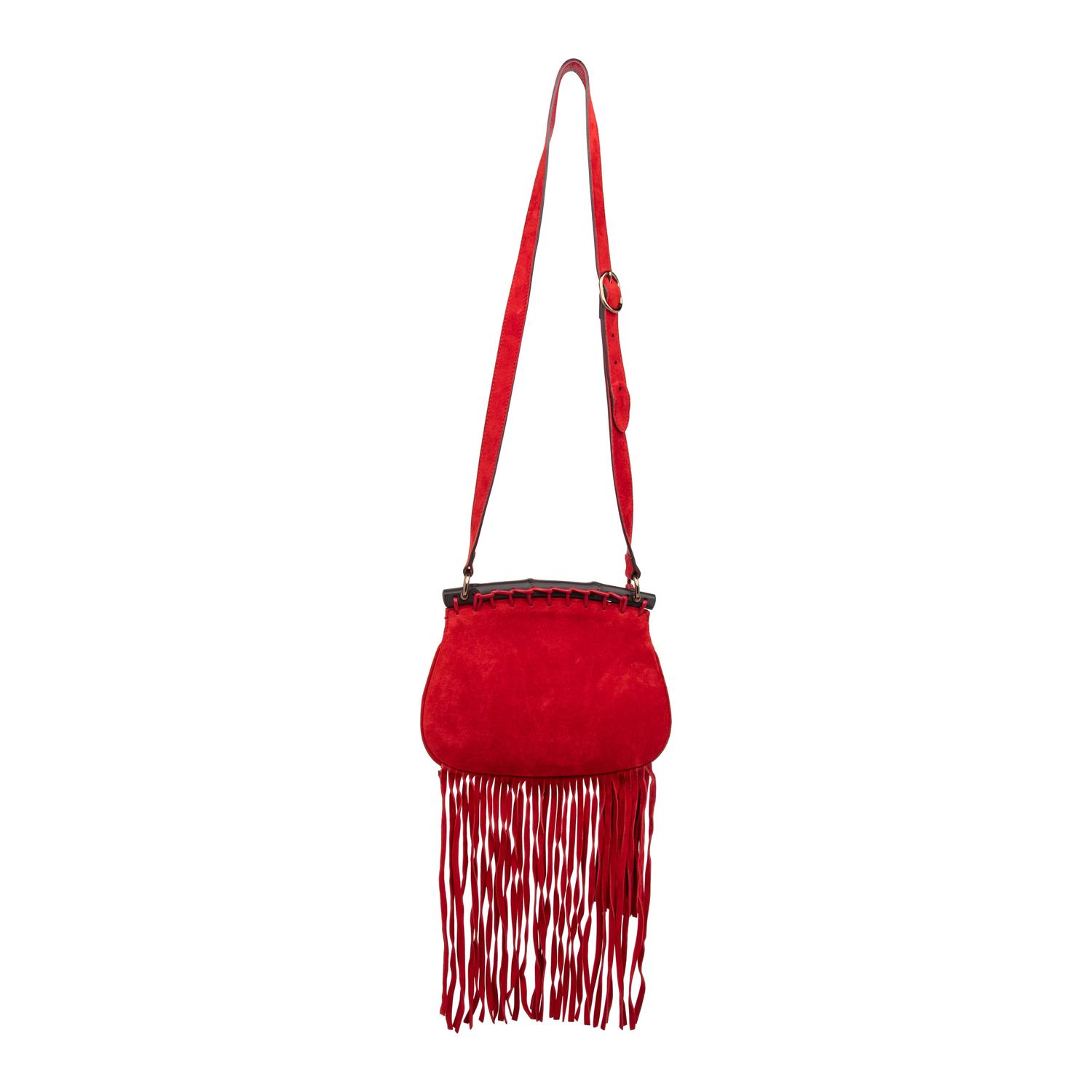 Gucci, Red Suede Nouveau Fringe Shoulder Bag