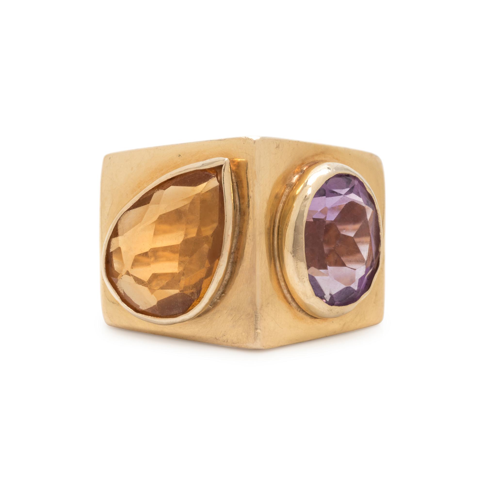 YELLOW GOLD, CITRINE AND AMETHYST RING