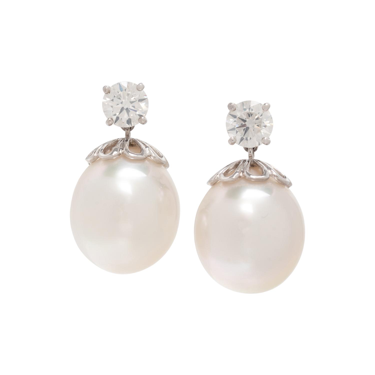 SOUTH SEA CULTURED PEARL AND DIAMOND EARRINGS