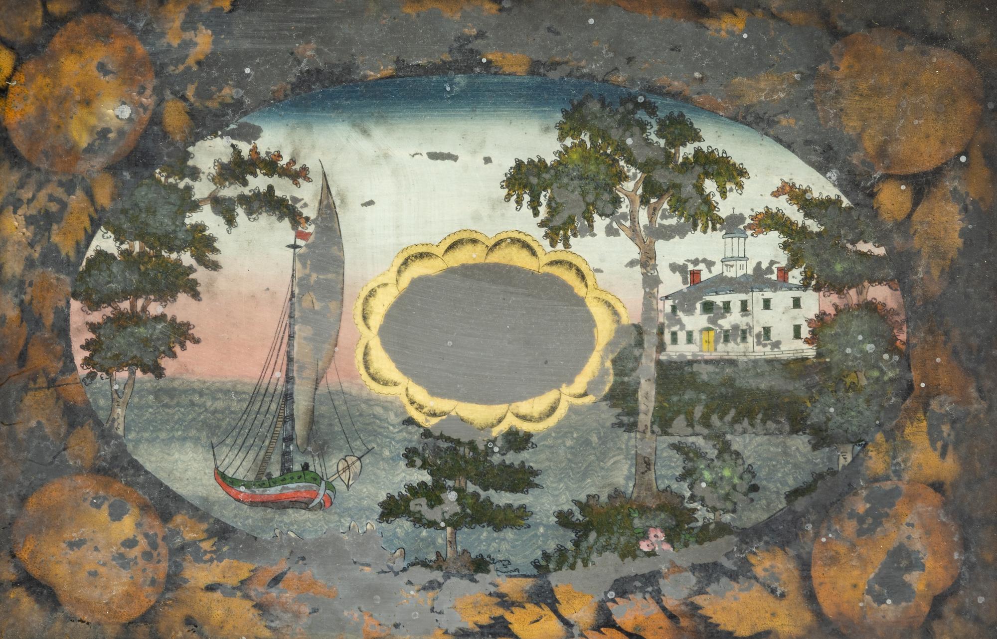 An American Reverse-Painted Glass Wall Clock