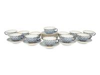 A Set of Twelve Lomonosov Cobalt Net Porcelain Teacups and Saucers
