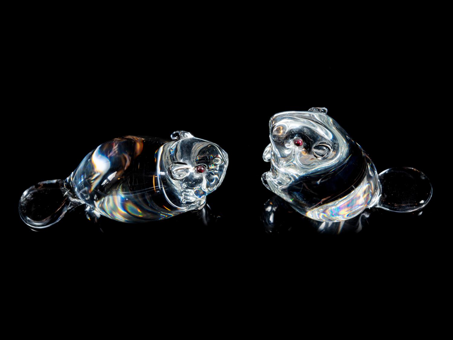 Two Steuben Glass Beaver Figures