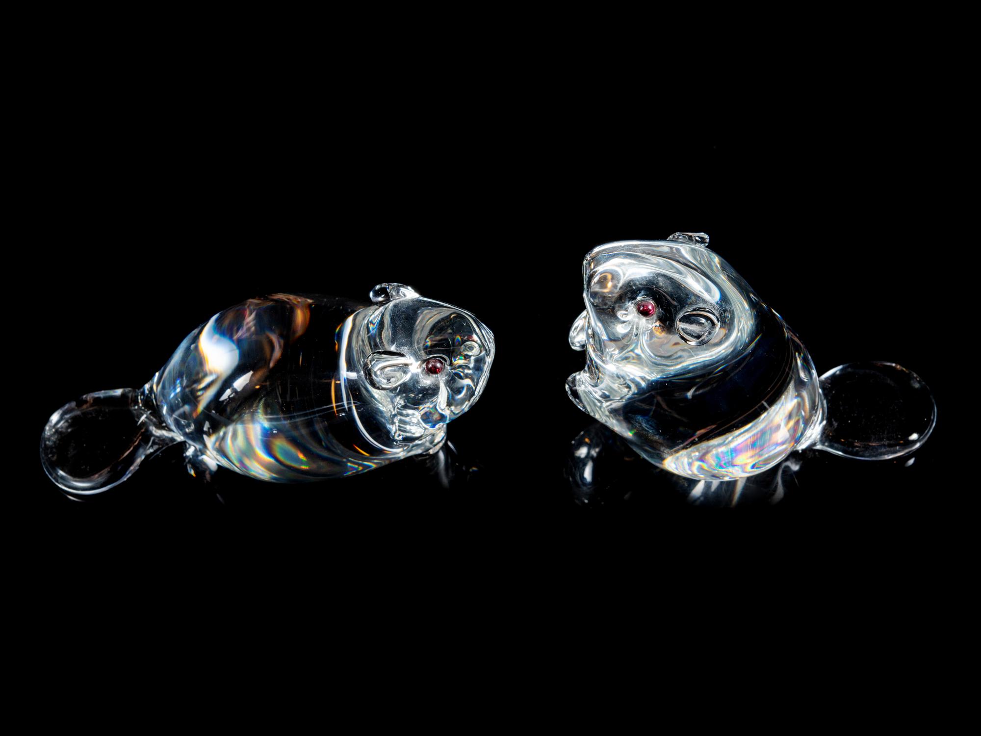 Two Steuben Glass Beaver Figures