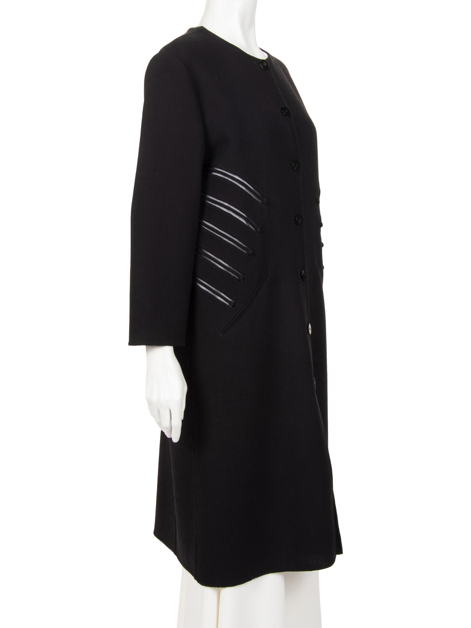 Ralph Rucci Wool Crepe Coat with Knotted Piping Detail
