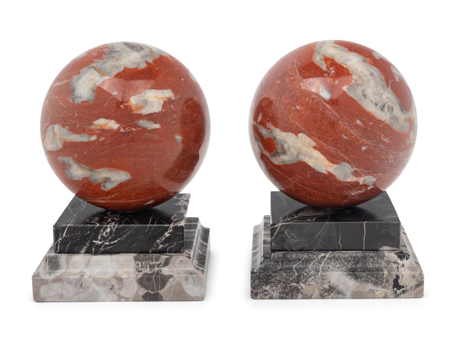 A Pair of Italian Marble Spherical Bookends