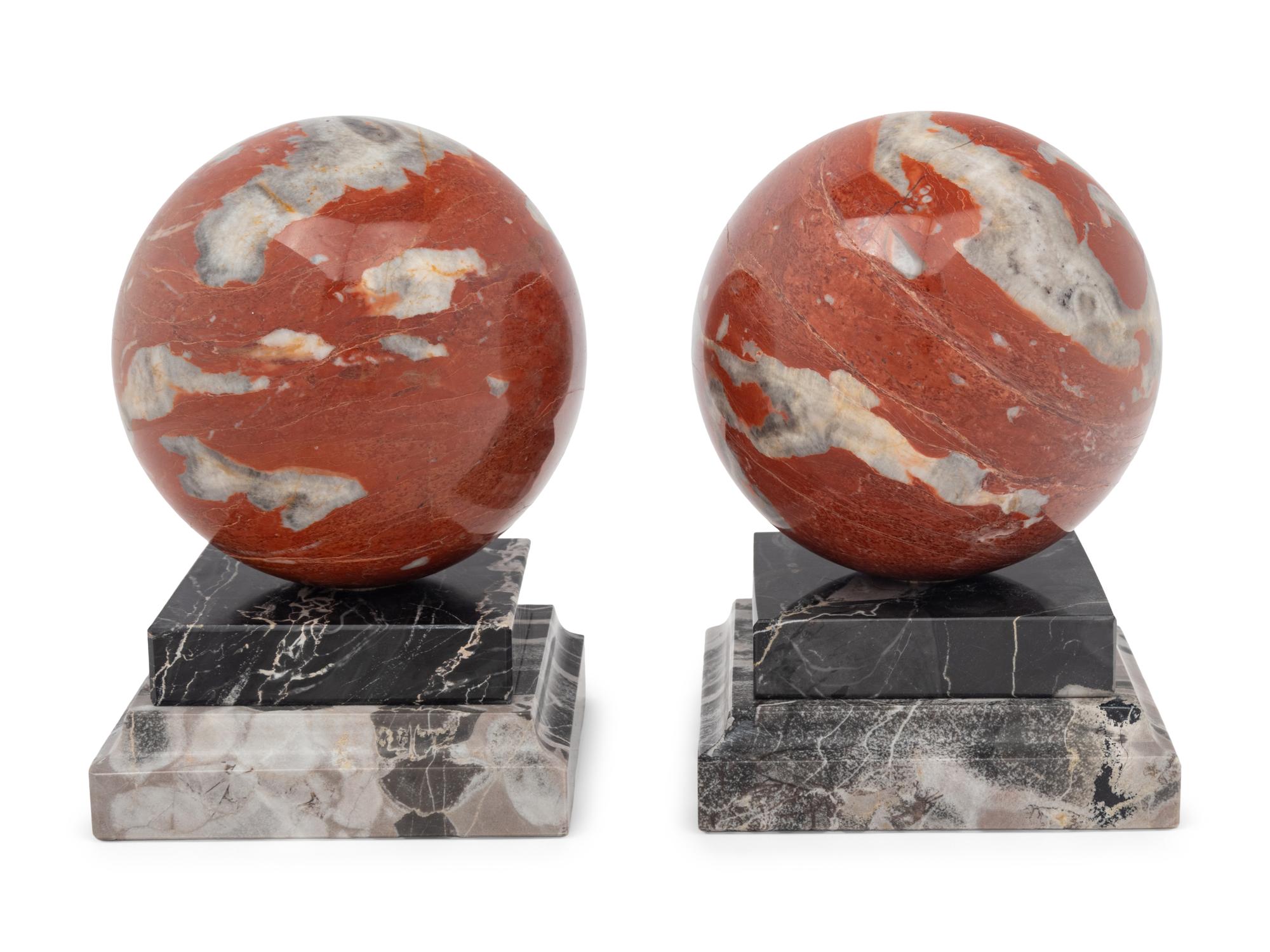 A Pair of Italian Marble Spherical Bookends