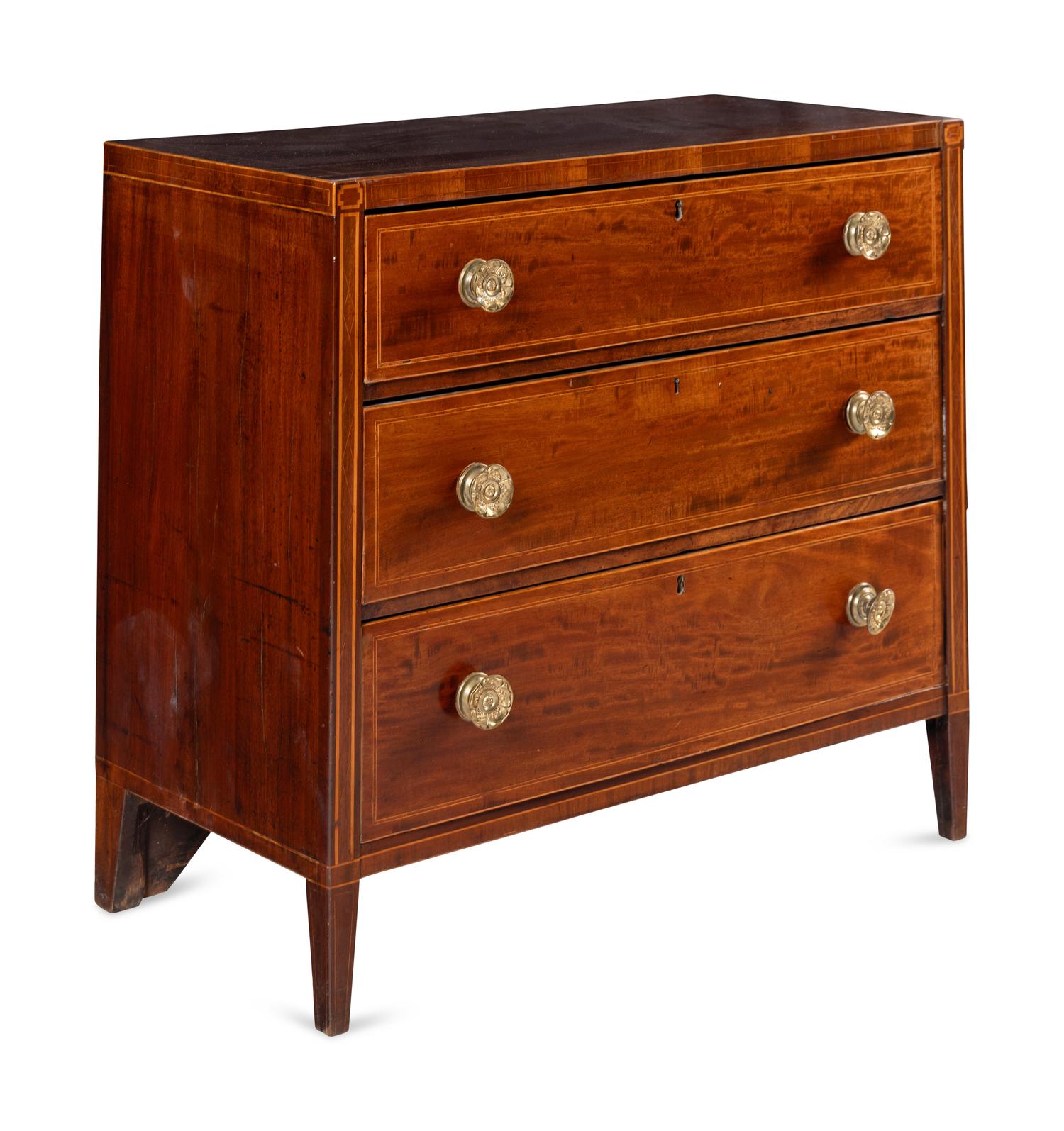 An English Satinwood-Inlaid Mahogany Chest of Drawers
