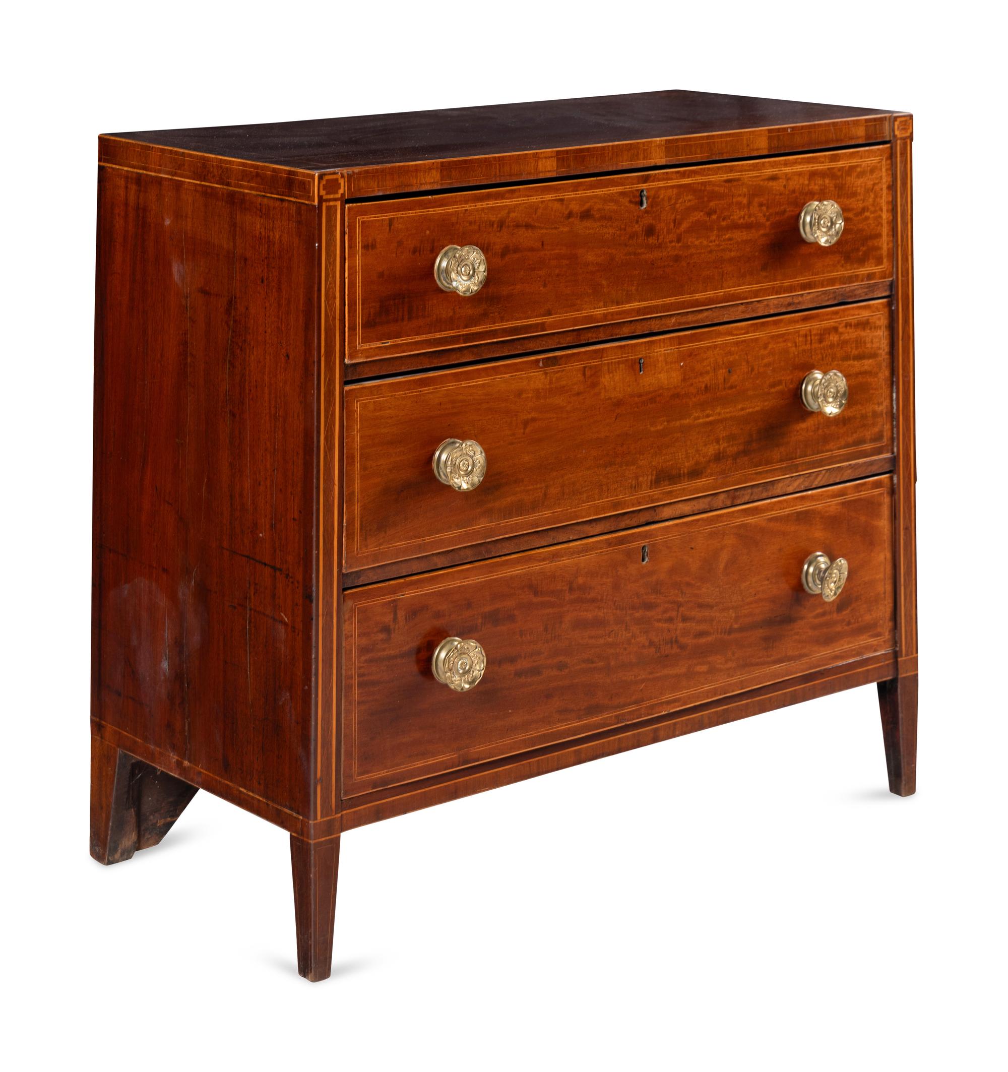 An English Satinwood-Inlaid Mahogany Chest of Drawers