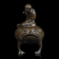 A Chinese Patinated Bronze "Liuhai and Toad" Censer, 17th/18th Century 清早中期 銅劉海戲金蟾香爐