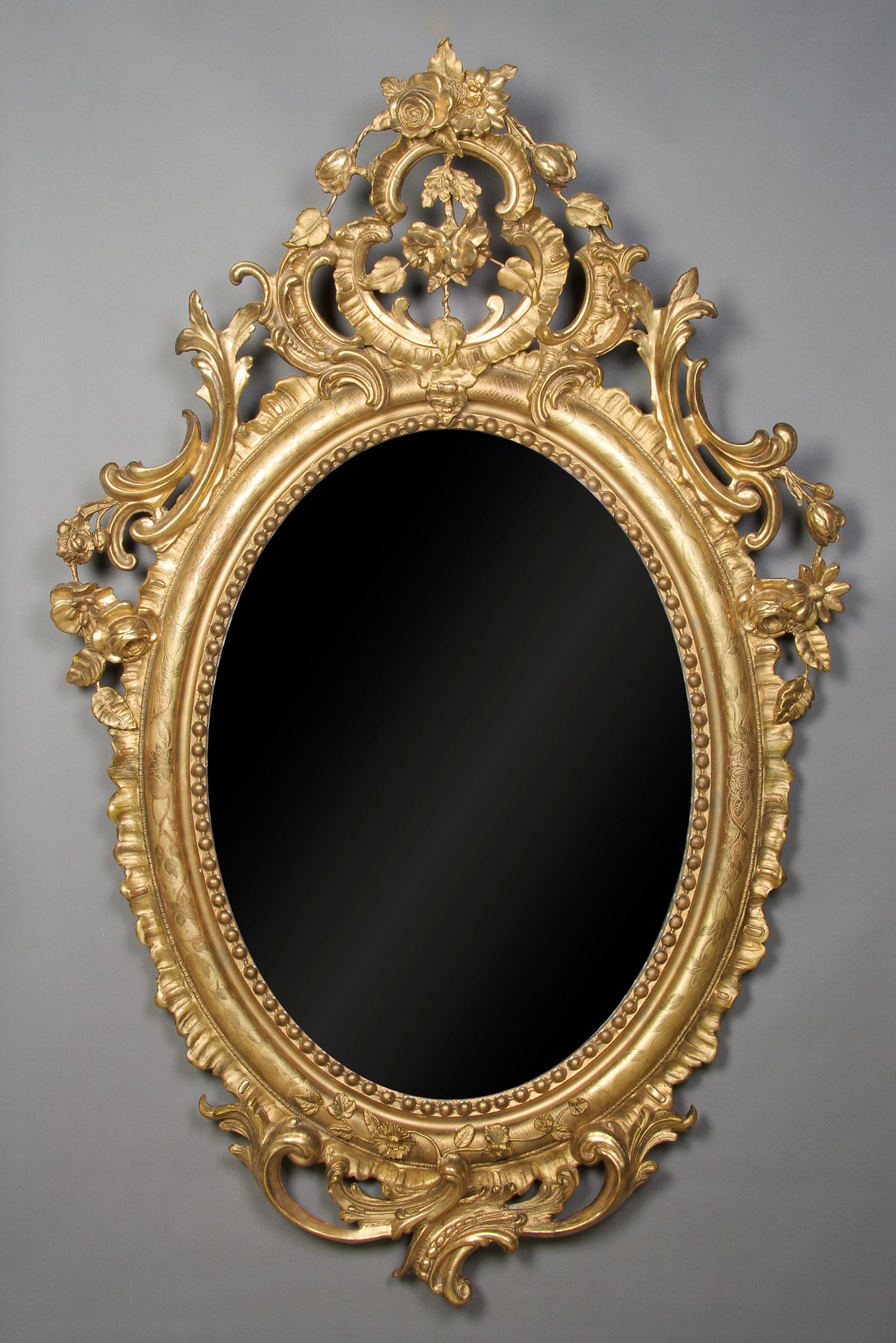 A Continental Giltwood Mirror, Height 62 x width 40 inches.