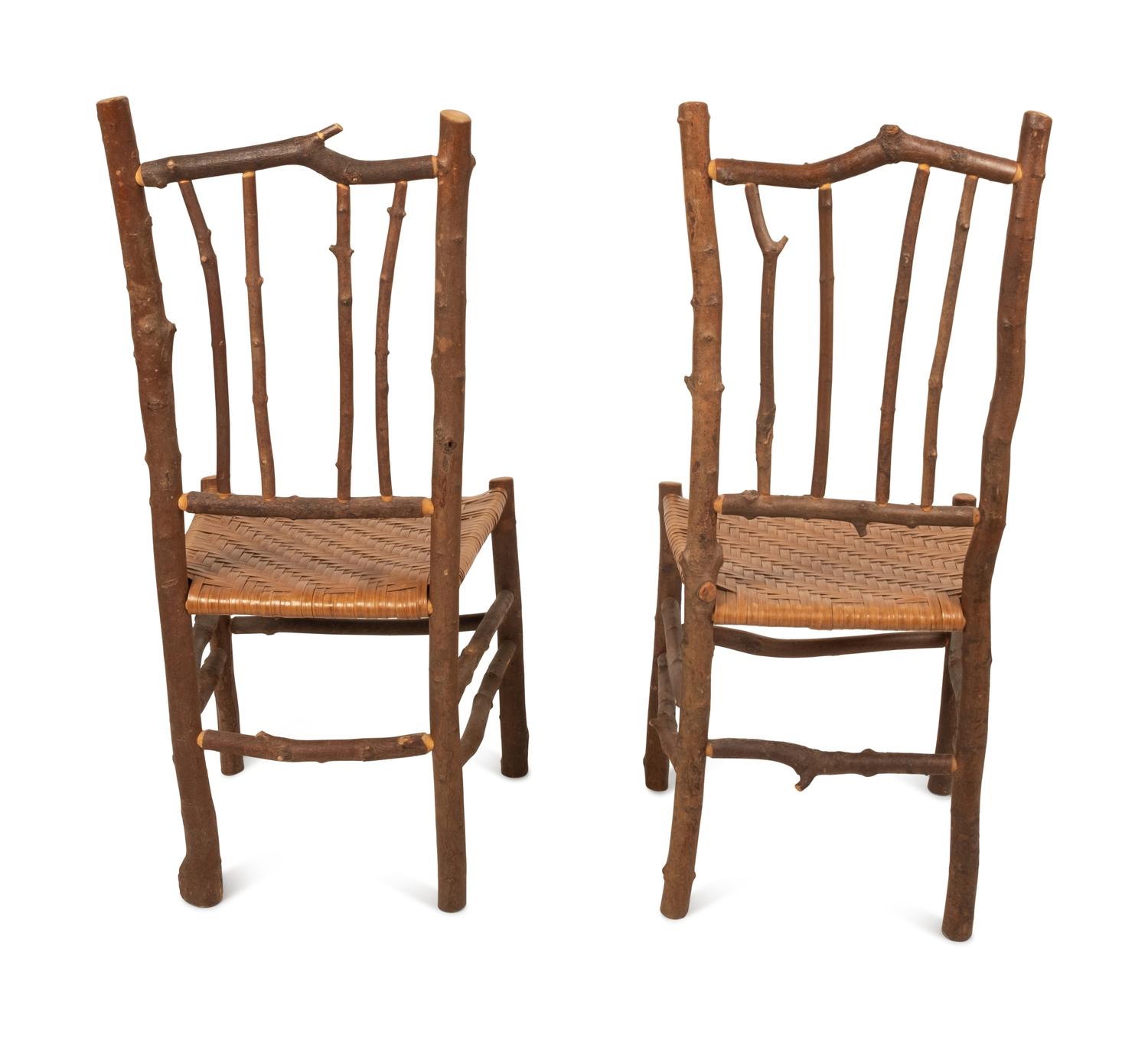 A Pair of Old Hickory Style Side Chairs with Reed Seats