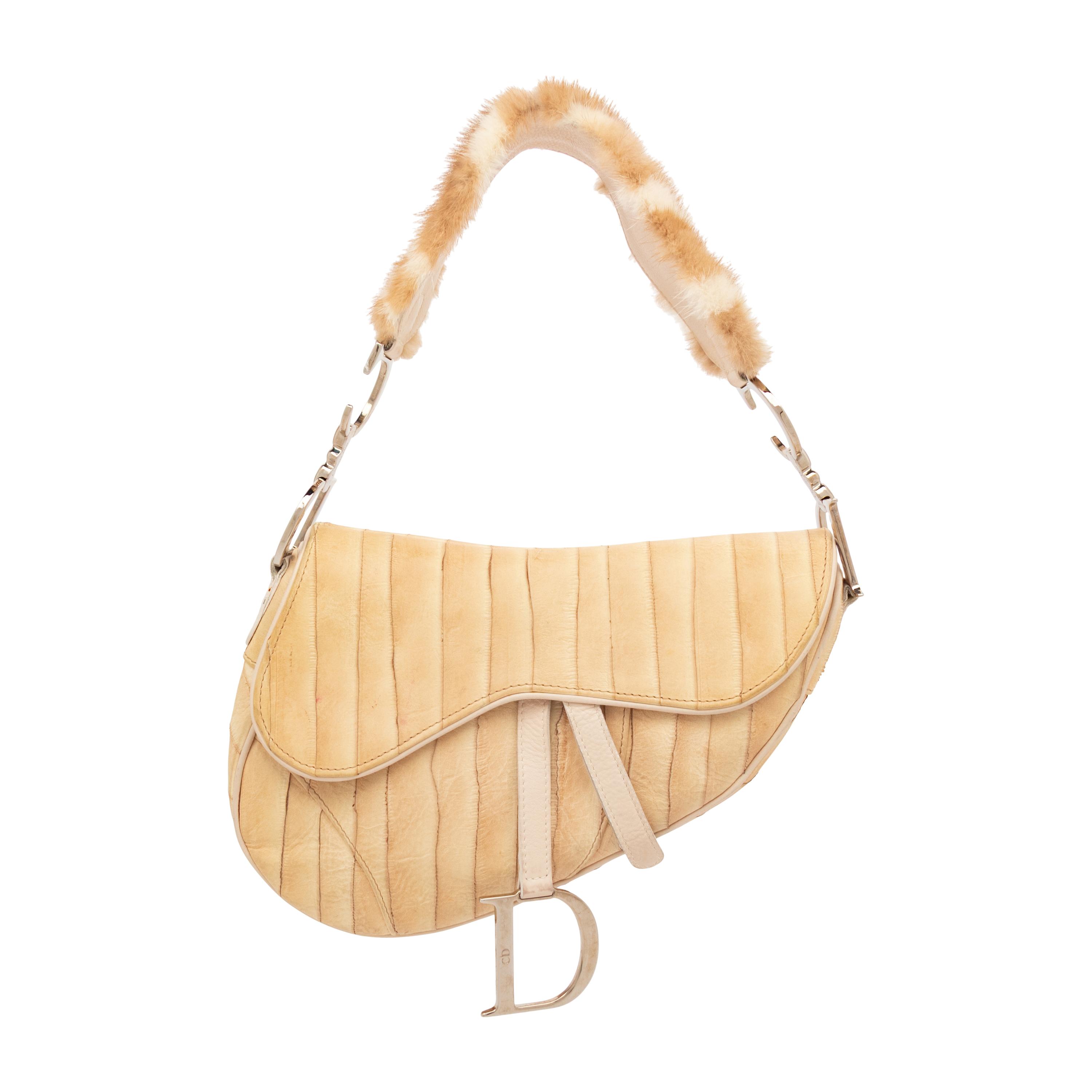 Christian Dior, Fur-Trim Eel Skin Saddle Bag