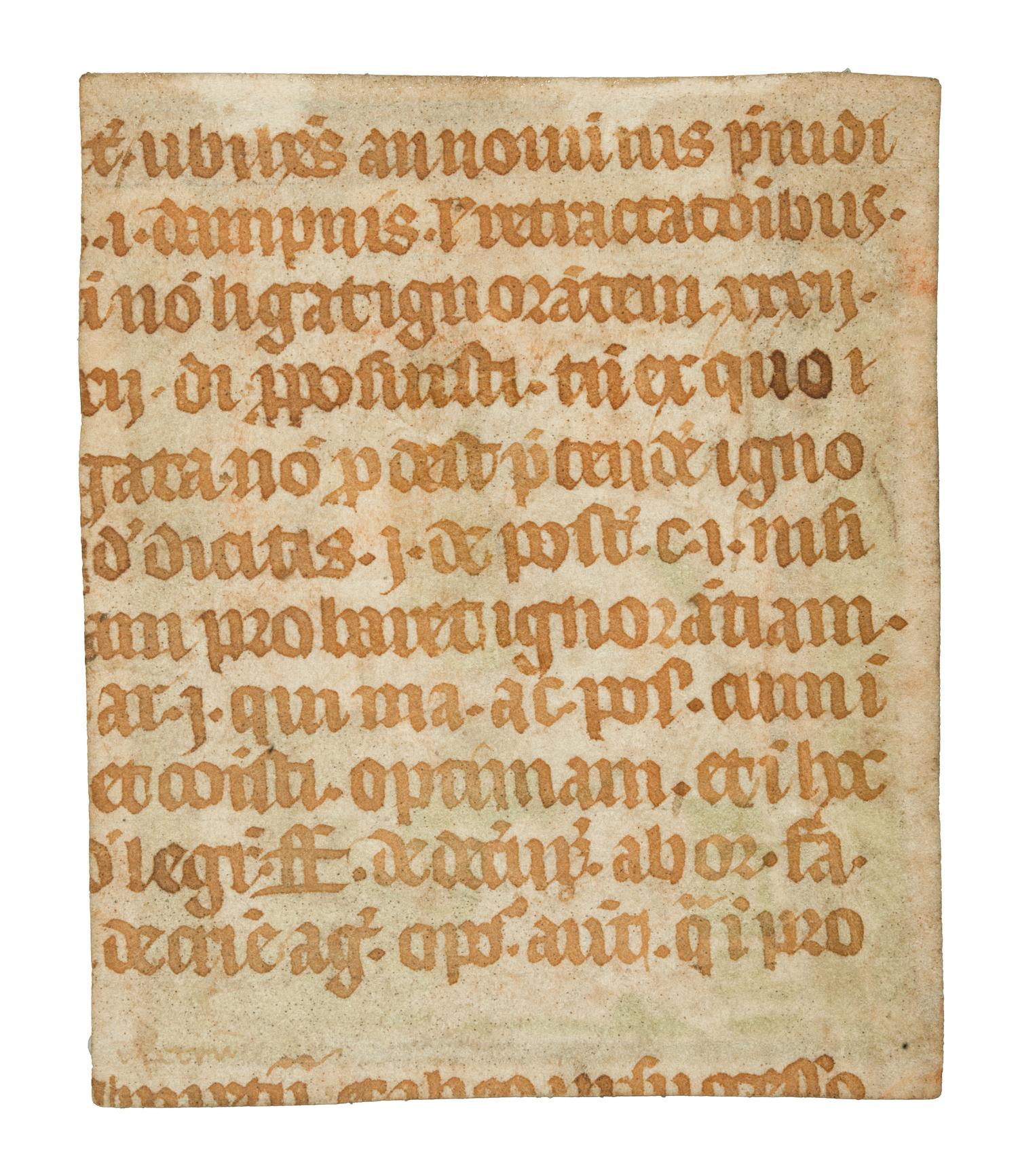 ANGLO-NORMAN ILLUMINATOR A small cutting, with historiated initial ‘L’ with pope and clerics presenting a manuscript, in Latin, illuminated manuscript on parchment [France or England, c. 1300]