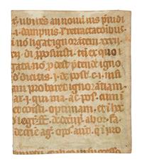 ANGLO-NORMAN ILLUMINATOR A small cutting, with historiated initial ‘L’ with pope and clerics presenting a manuscript, in Latin, illuminated manuscript on parchment [France or England, c. 1300]