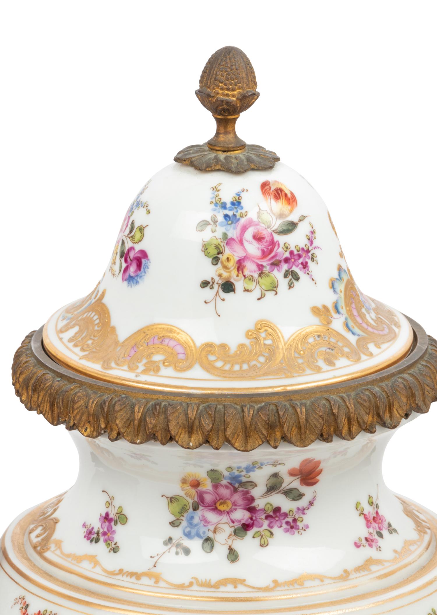 A Pair of Choisy le Roi Gilt Bronze-Mounted Porcelain Urns